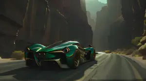 Smaragdgroene Hypercar in Majestueuze Canyon 4K Wallpaper