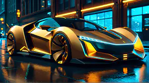Gouden Hypercar Design met Blauwe Accenten 4K Wallpaper