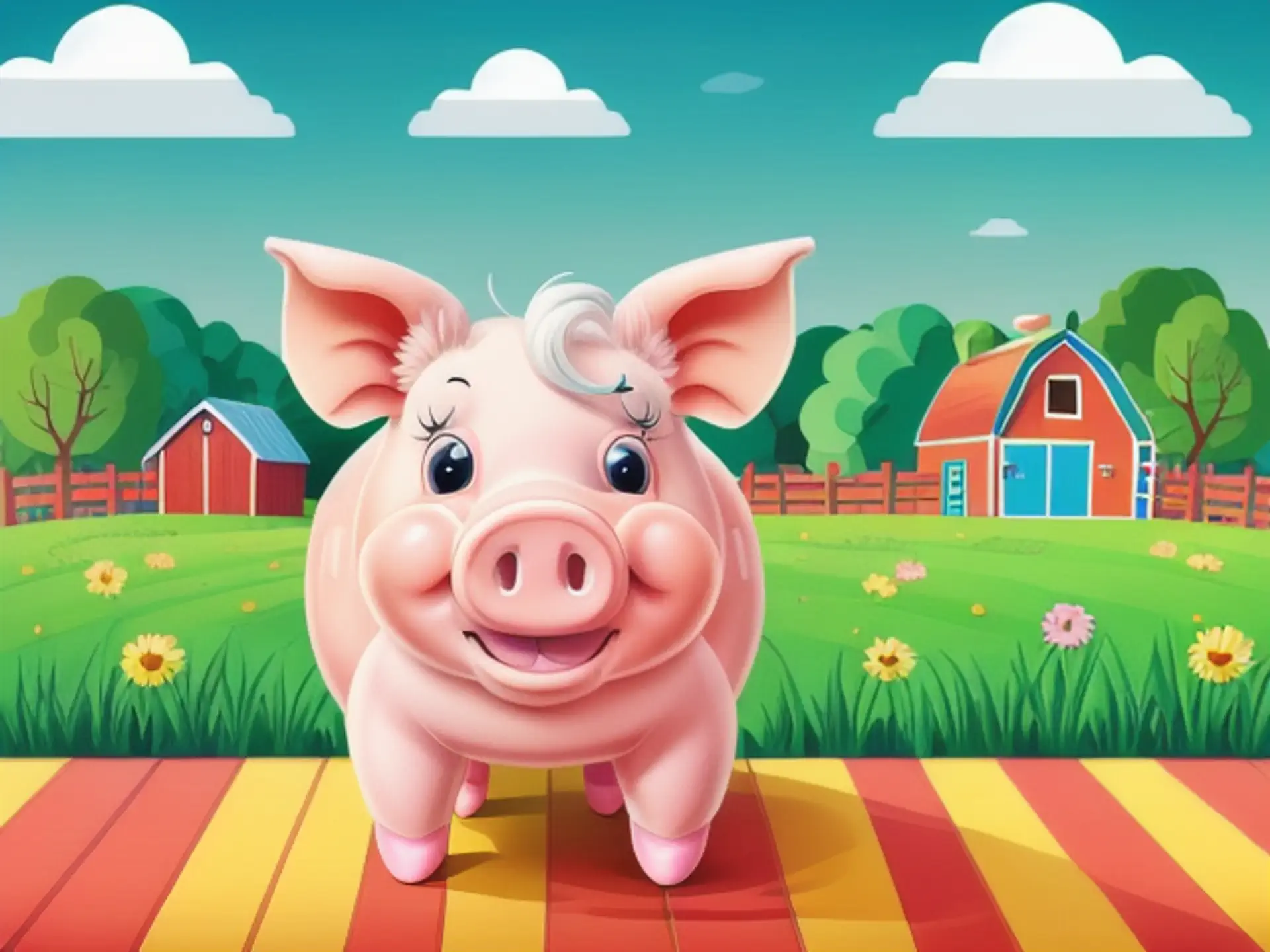 Vrolijk cartoon varkentje op boerderij met kleurrijke illustratie