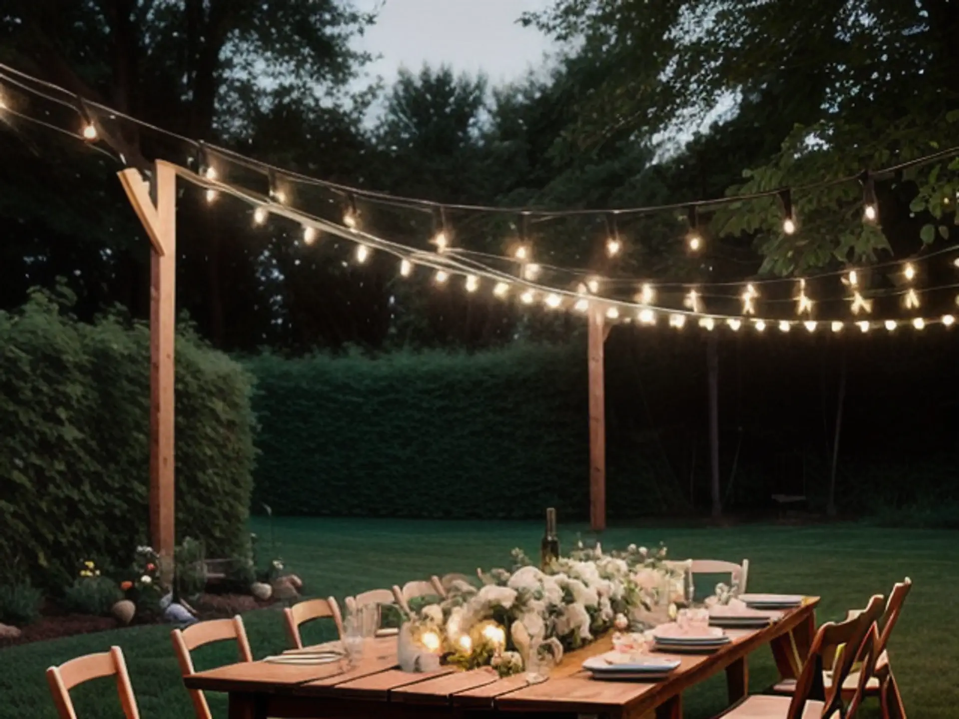 Sfeervolle tuintafel met lichtjes voor intiem tuindiner in de avond