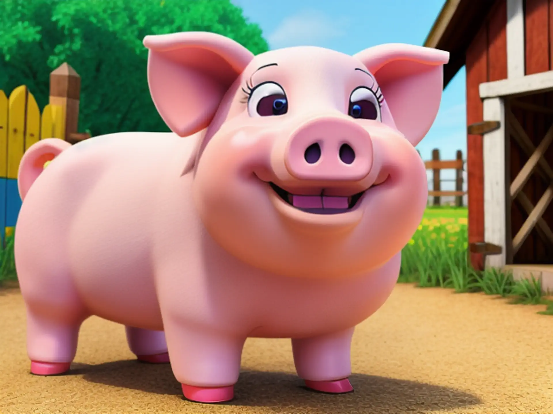 Vrolijk 3D animatie varkentje op boerderij - schattige kinderstijl