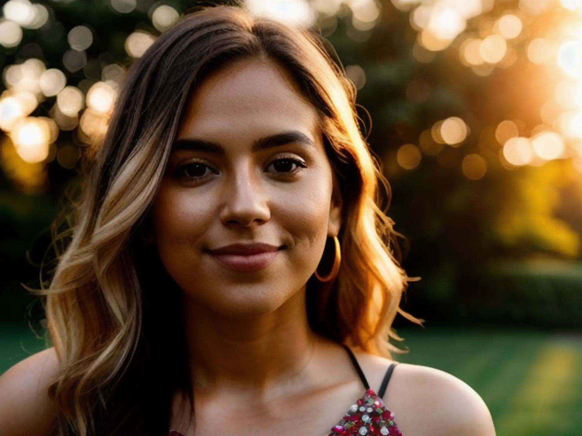Stijlvol portret bij gouden zonsondergang met bokeh-effect