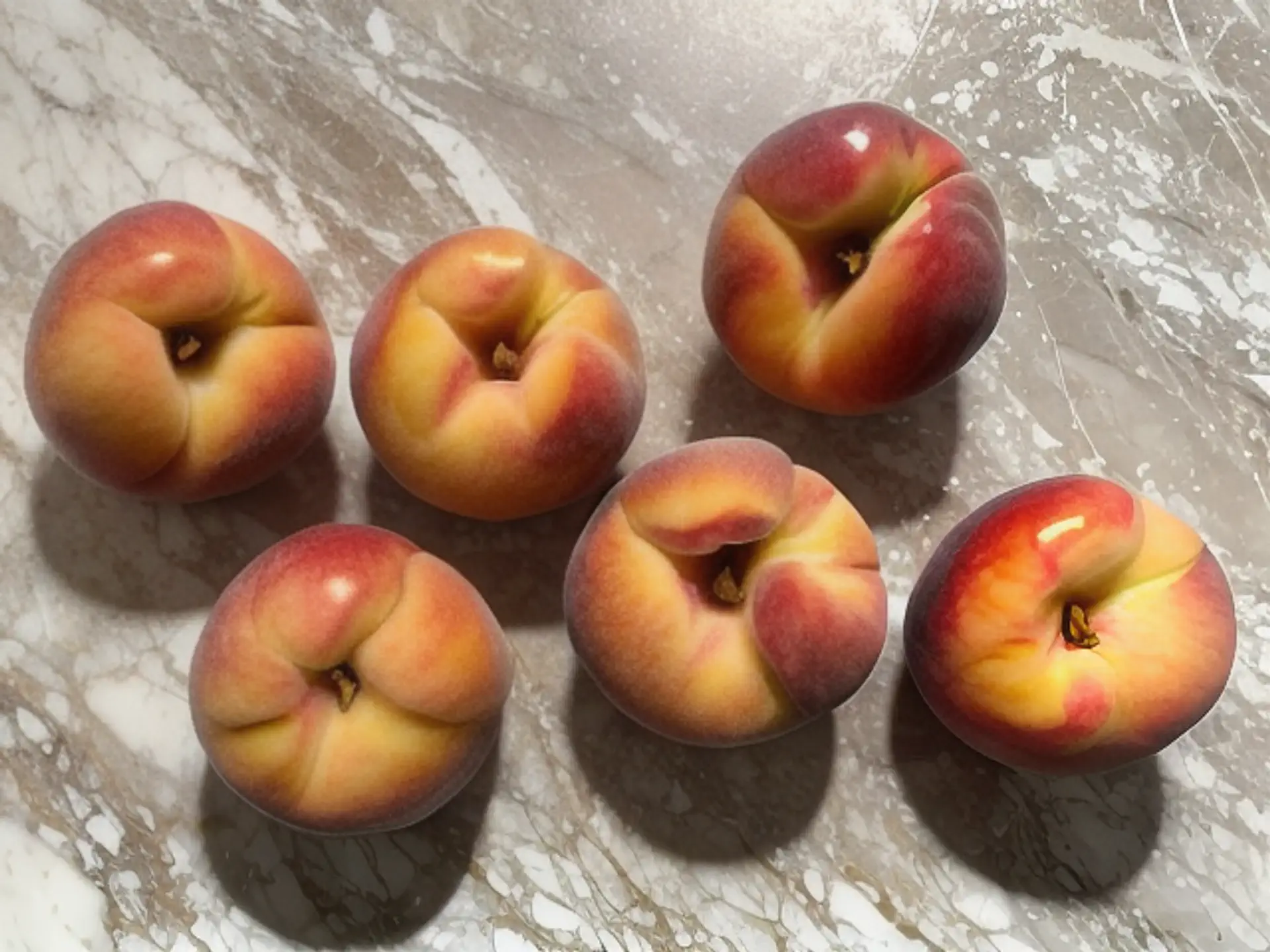 Verse perziken op marmeren ondergrond - natuurlijke food fotografie