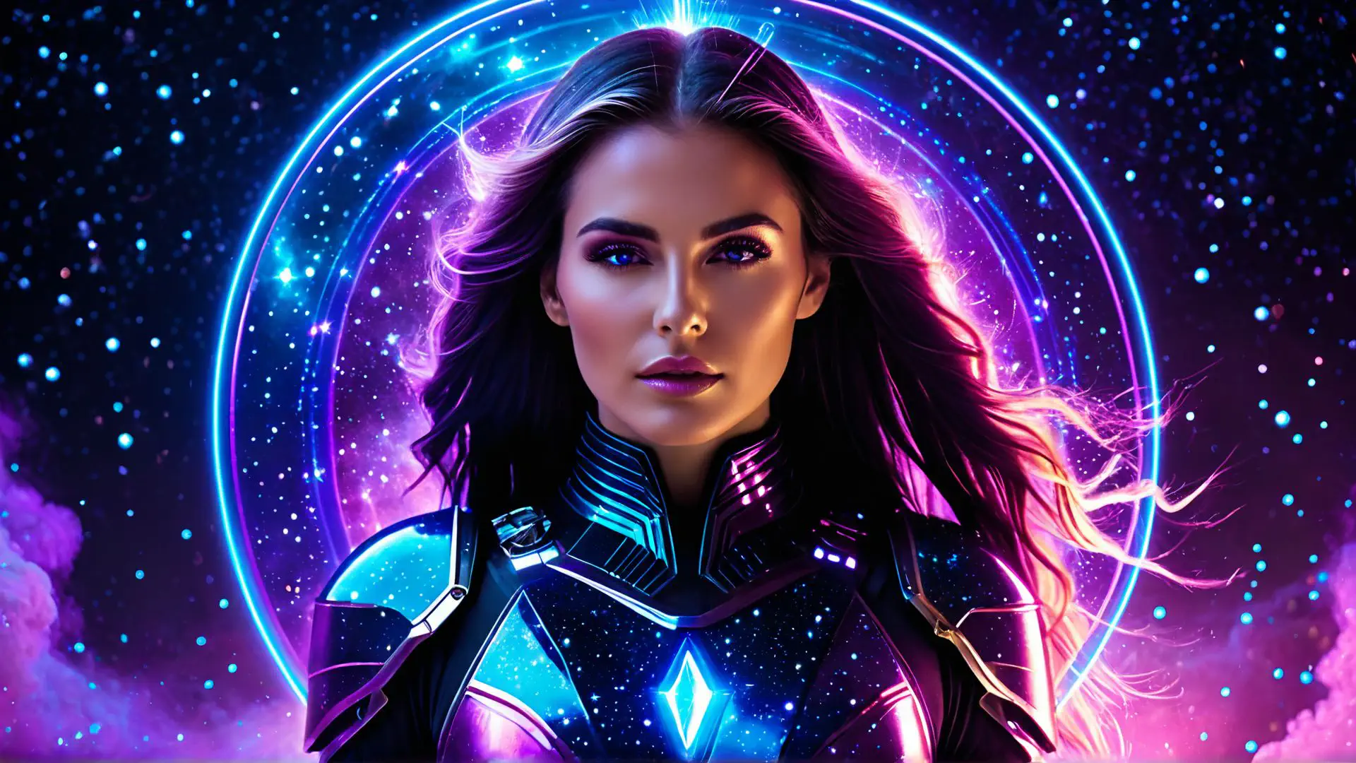 Futuristische sci-fi kunst met neon en kosmische effecten