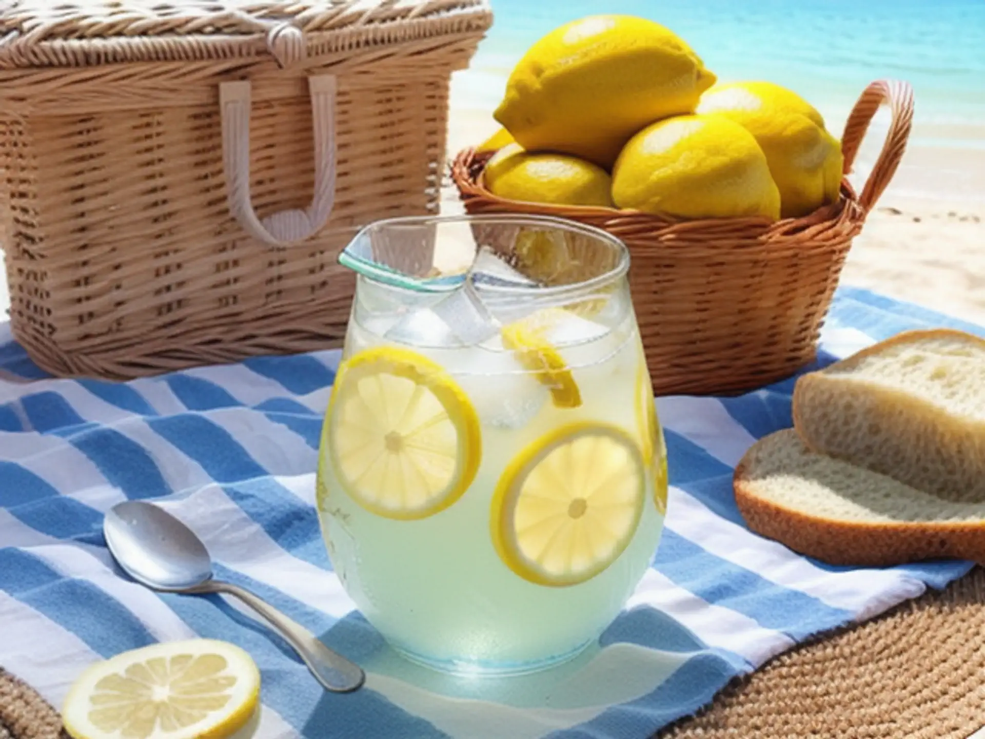 Verfrissende limonade met verse citroenen op zomerse picknickdeken
