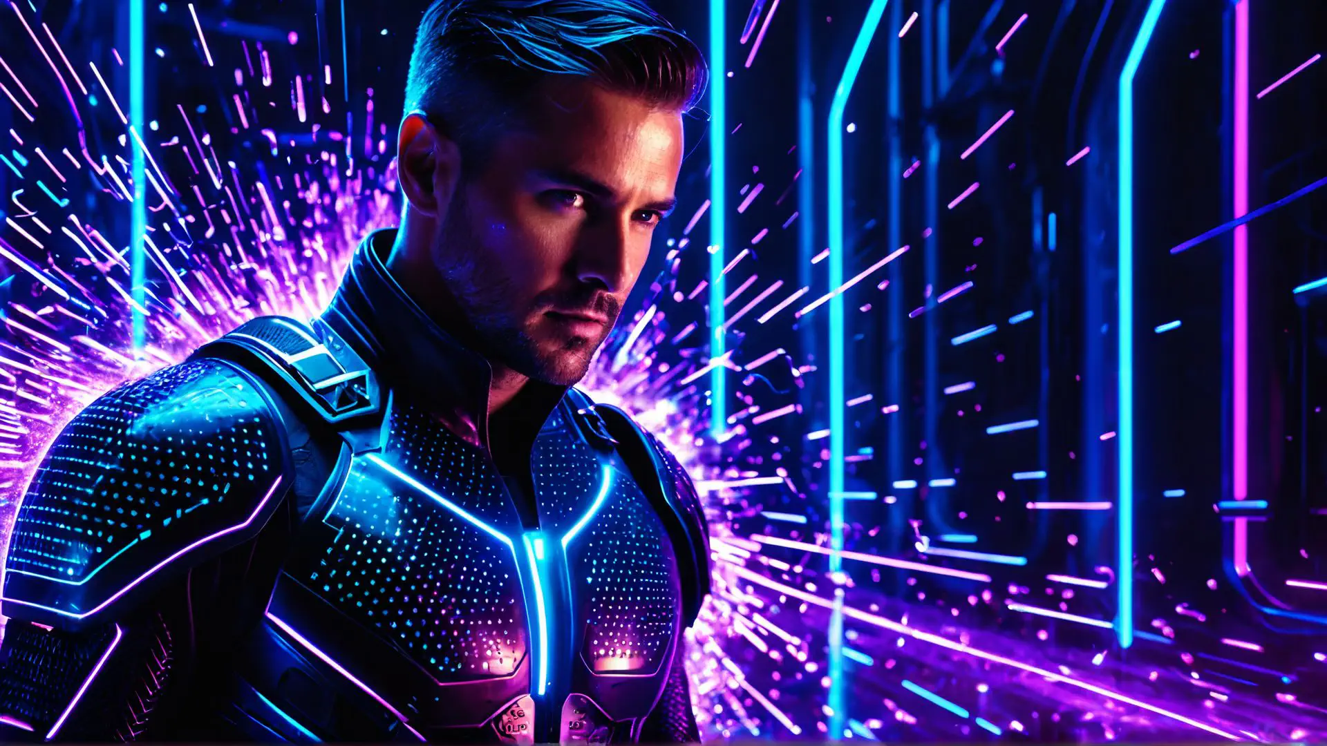 Futuristisch portret met neon lichteffecten en cyberpunk uitstraling