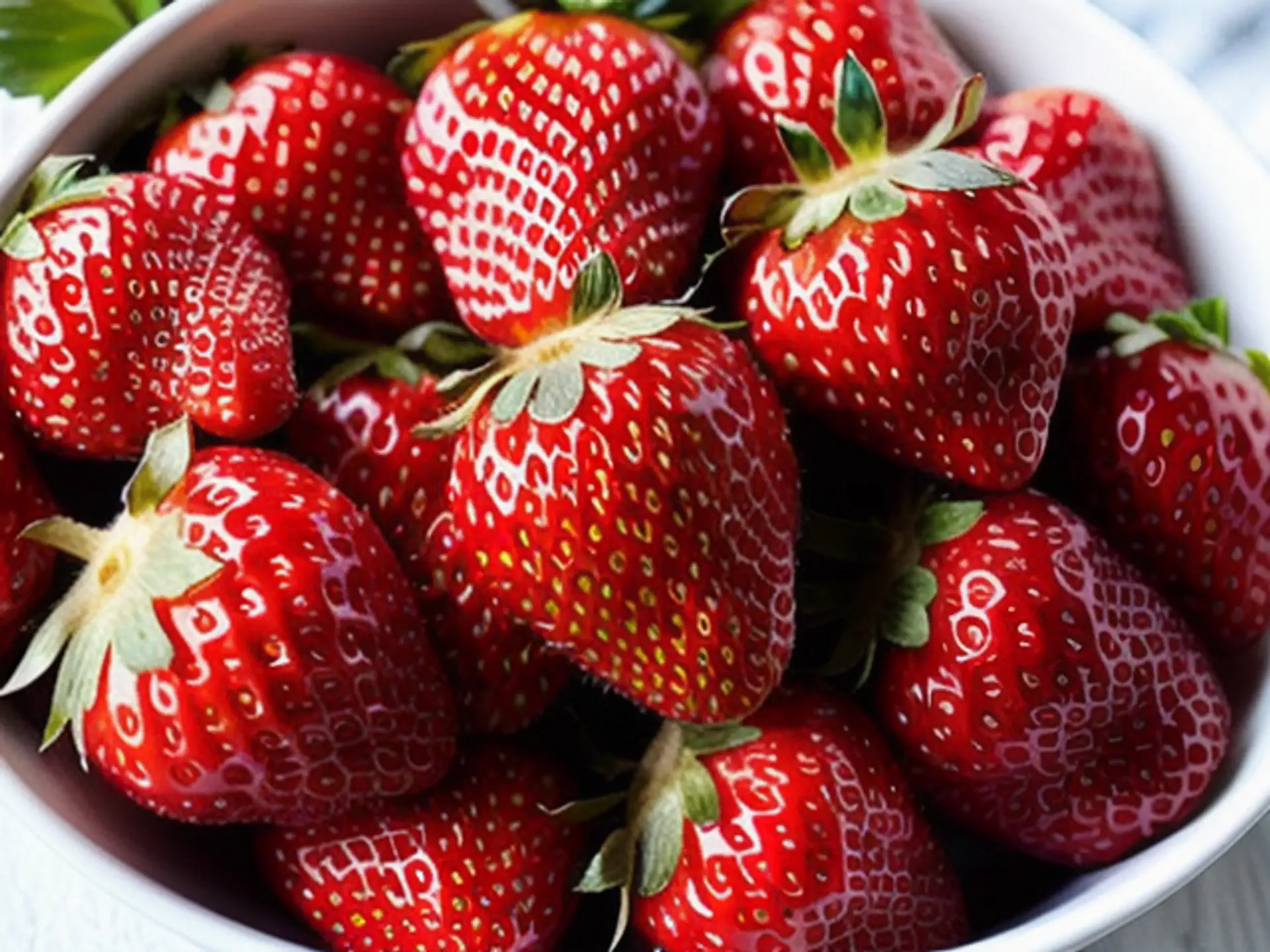 Verse sappige aardbeien in witte kom - close-up van zomers fruit