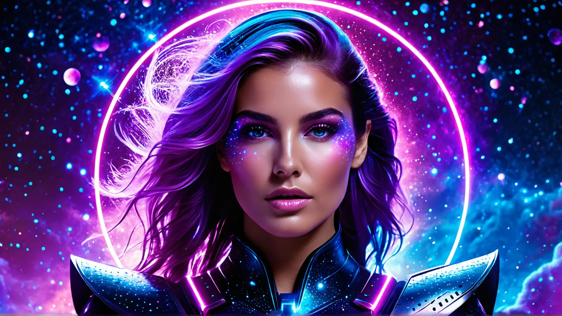 Futuristische kunst met neon en sterrenstof in cyberpunk stijl