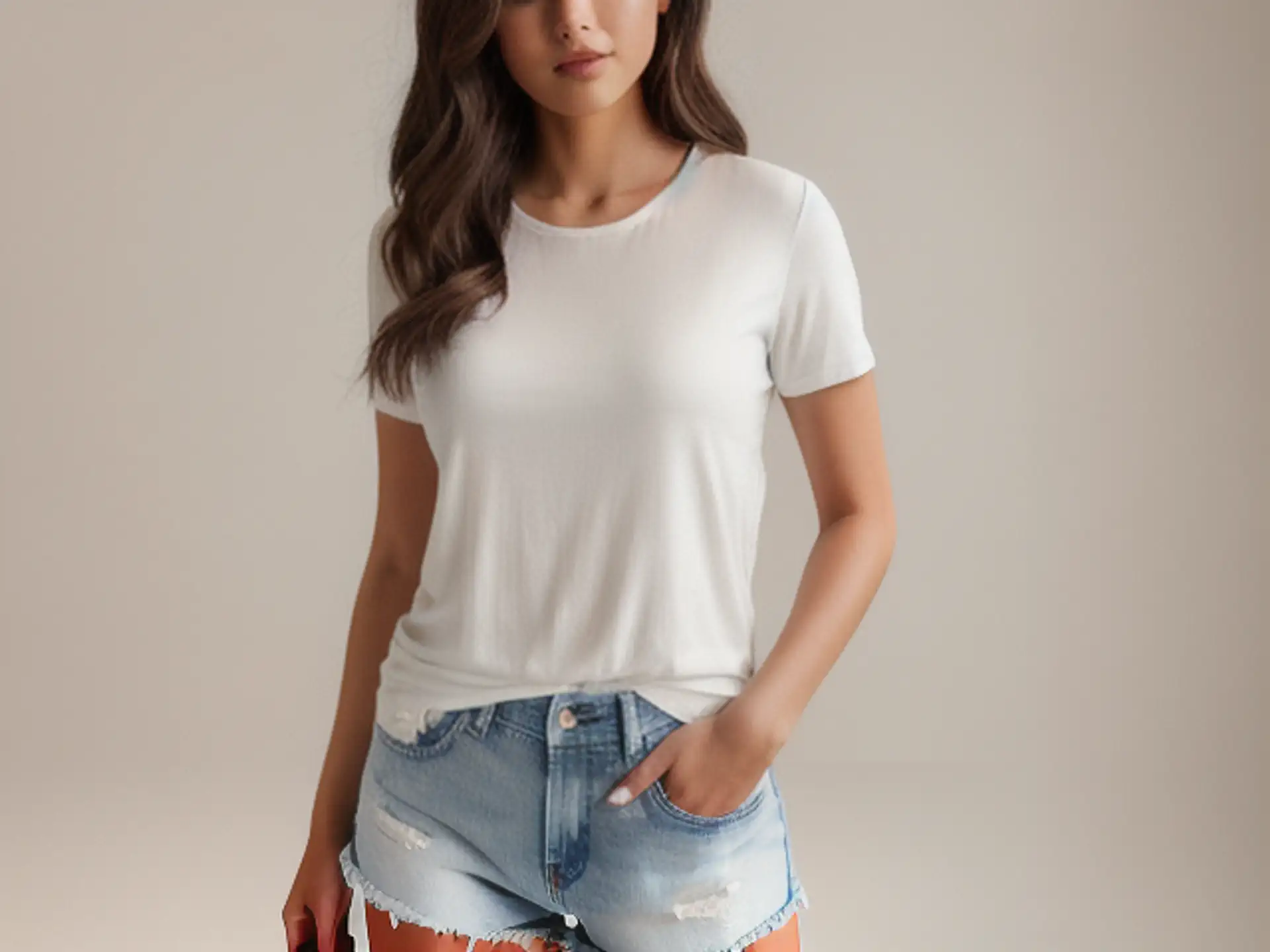 Casual zomeroutfit met wit basic t-shirt en vintage denim shorts