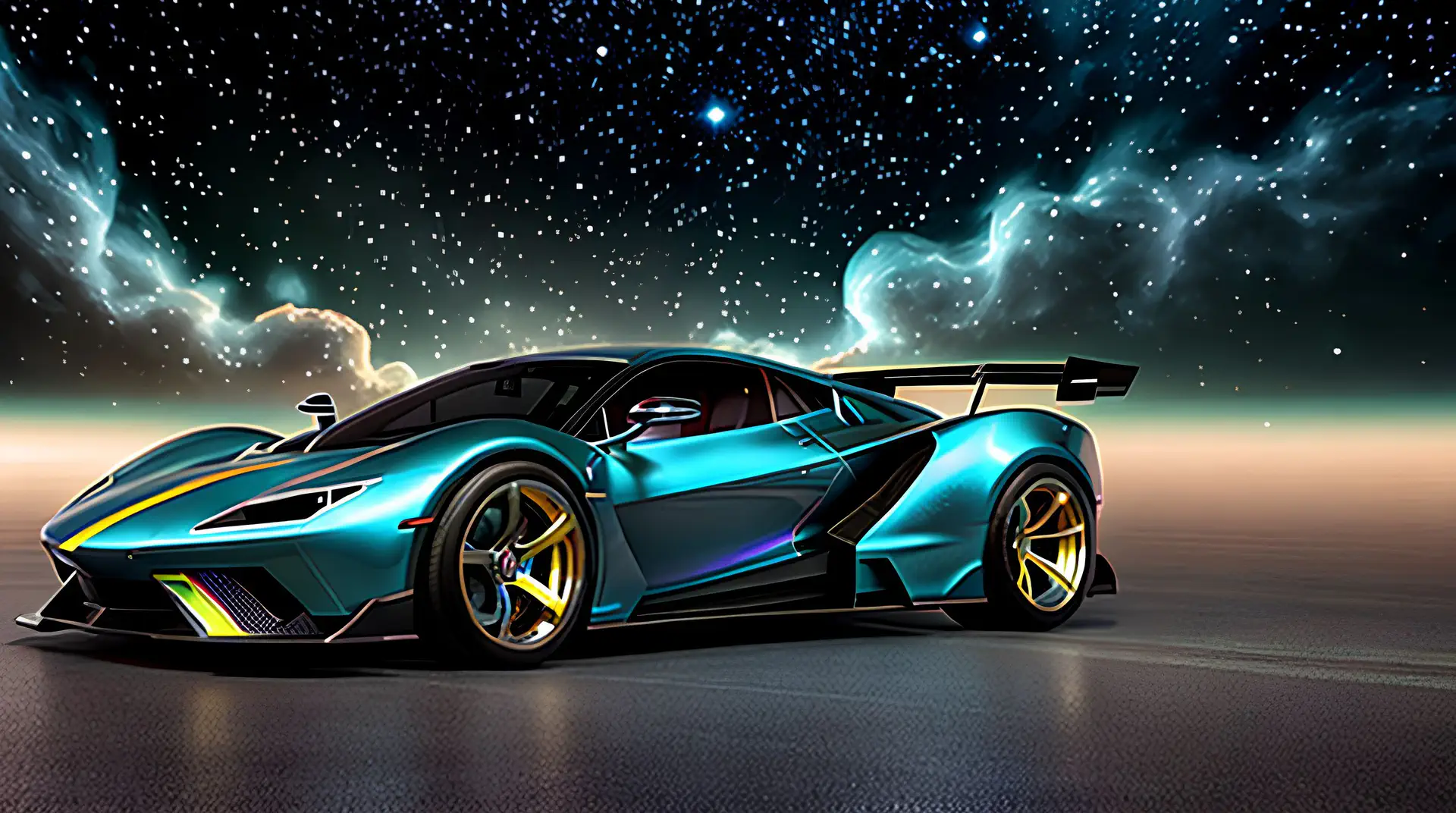 Turquoise Hypercar in Kosmische Nacht 4K Wallpaper