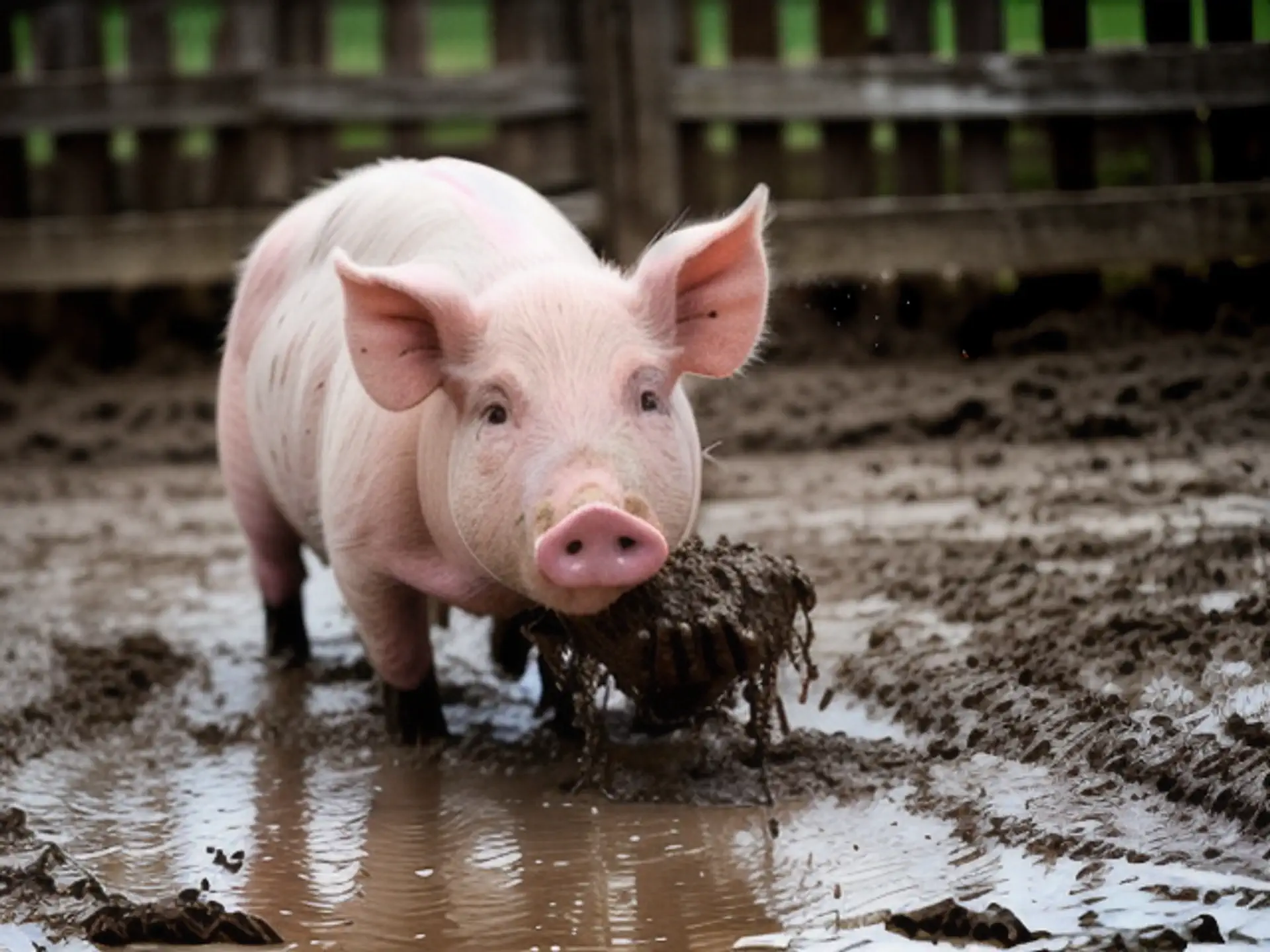 Speels biggetje wroet door modder op biologische boerderij