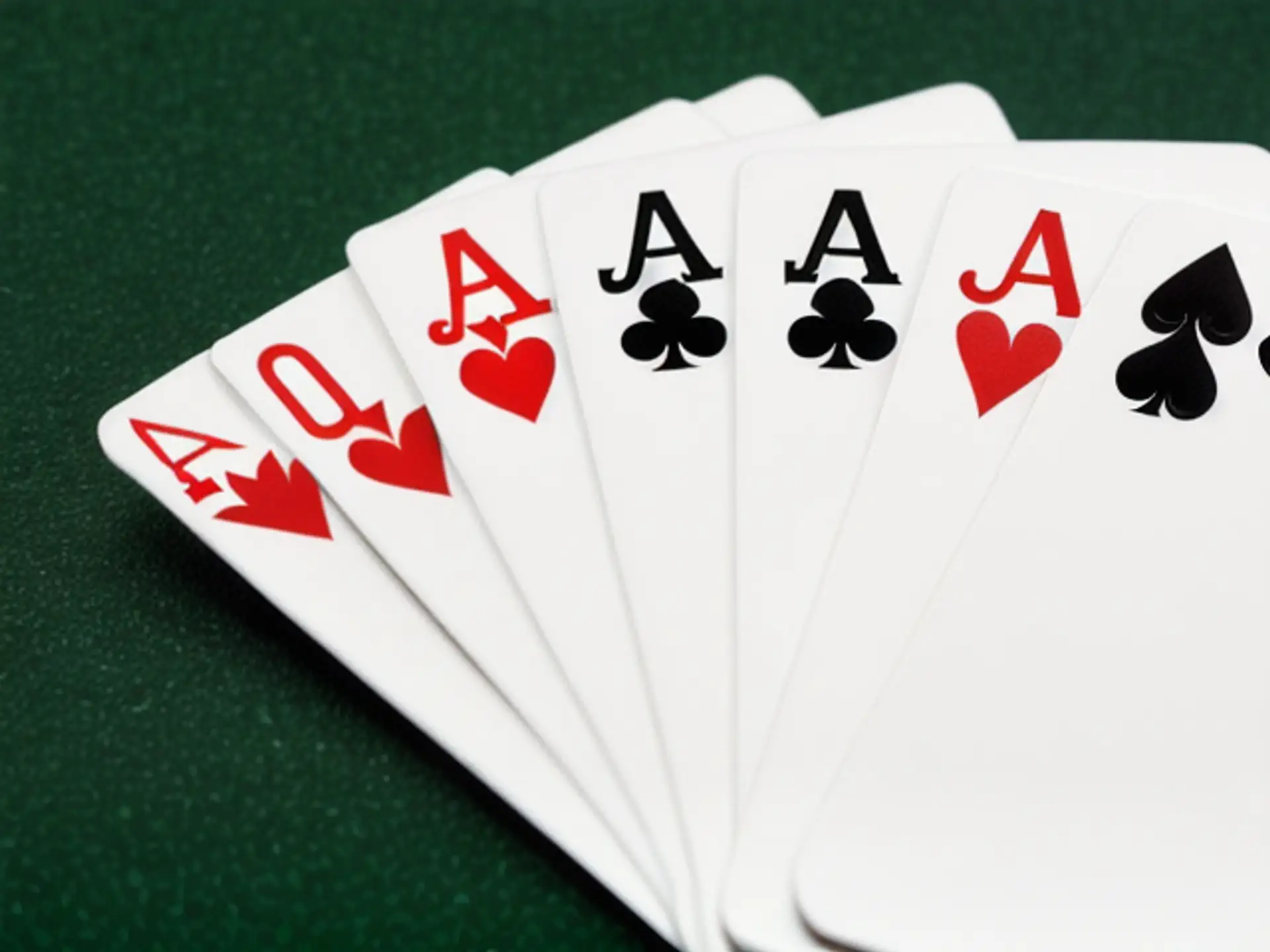 Vier azen pokerhand op groene speeltafel - winnende kaartencombinatie