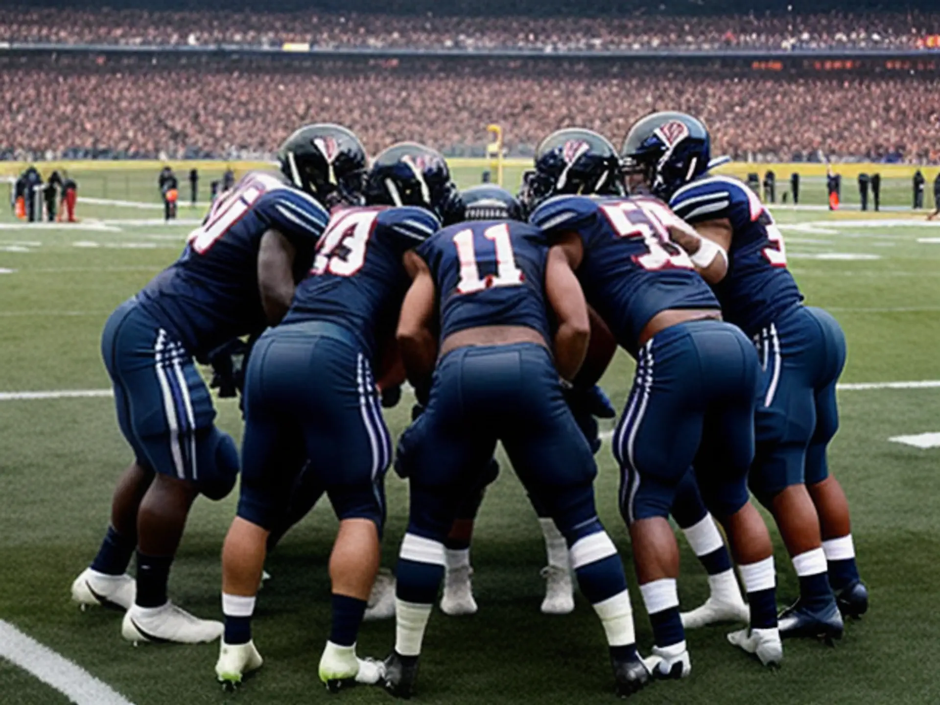 American football teamoverleg tijdens spannende wedstrijd