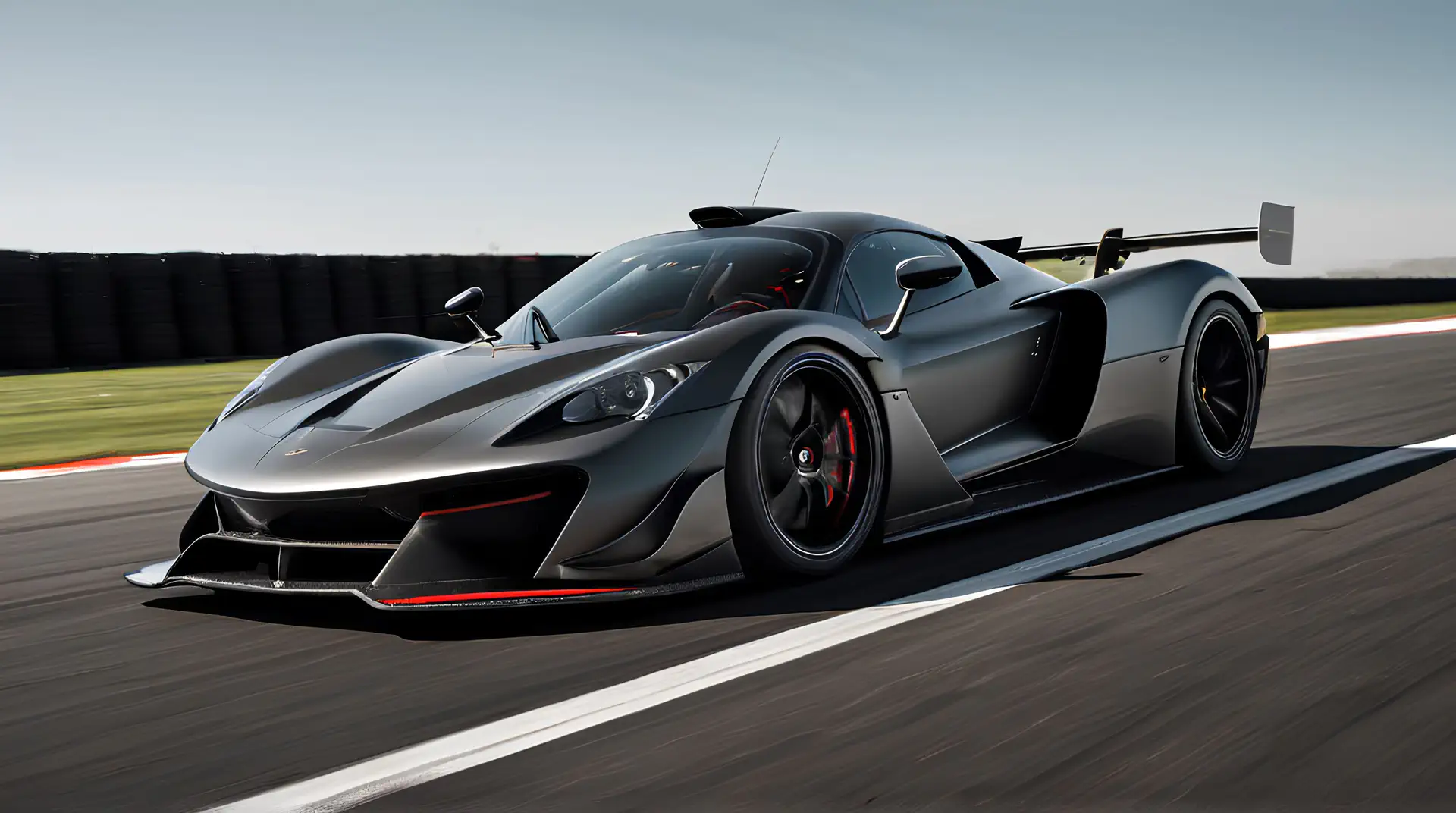 Matzwarte Hypercar op Racecircuit 4K Wallpaper