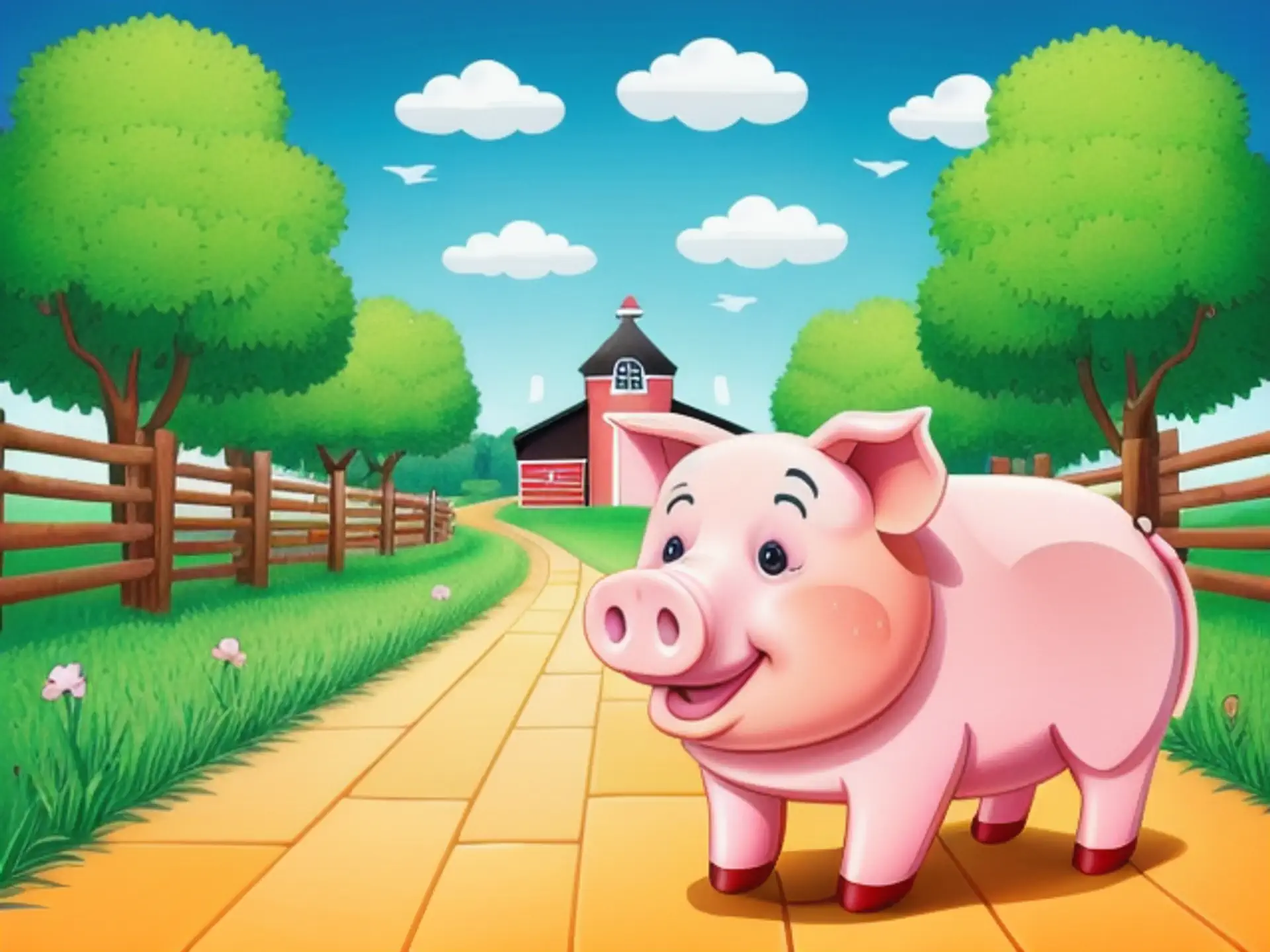 Vrolijk varkentje op boerderij illustratie voor kinderen en educatie