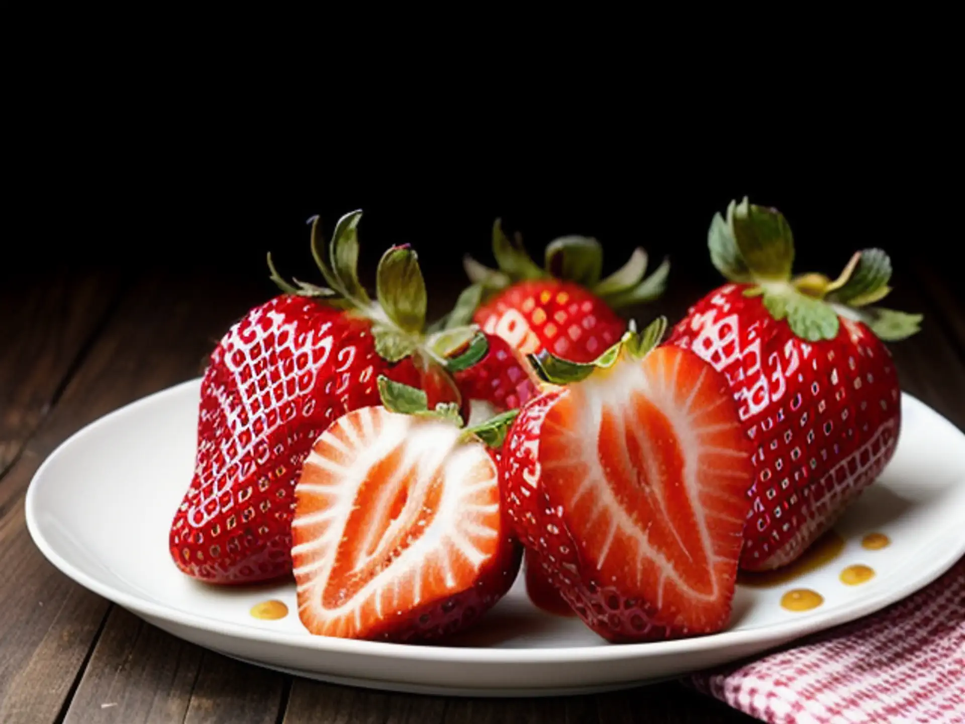 Verse aardbeien op wit bord - sappig fruit close-up fotografie