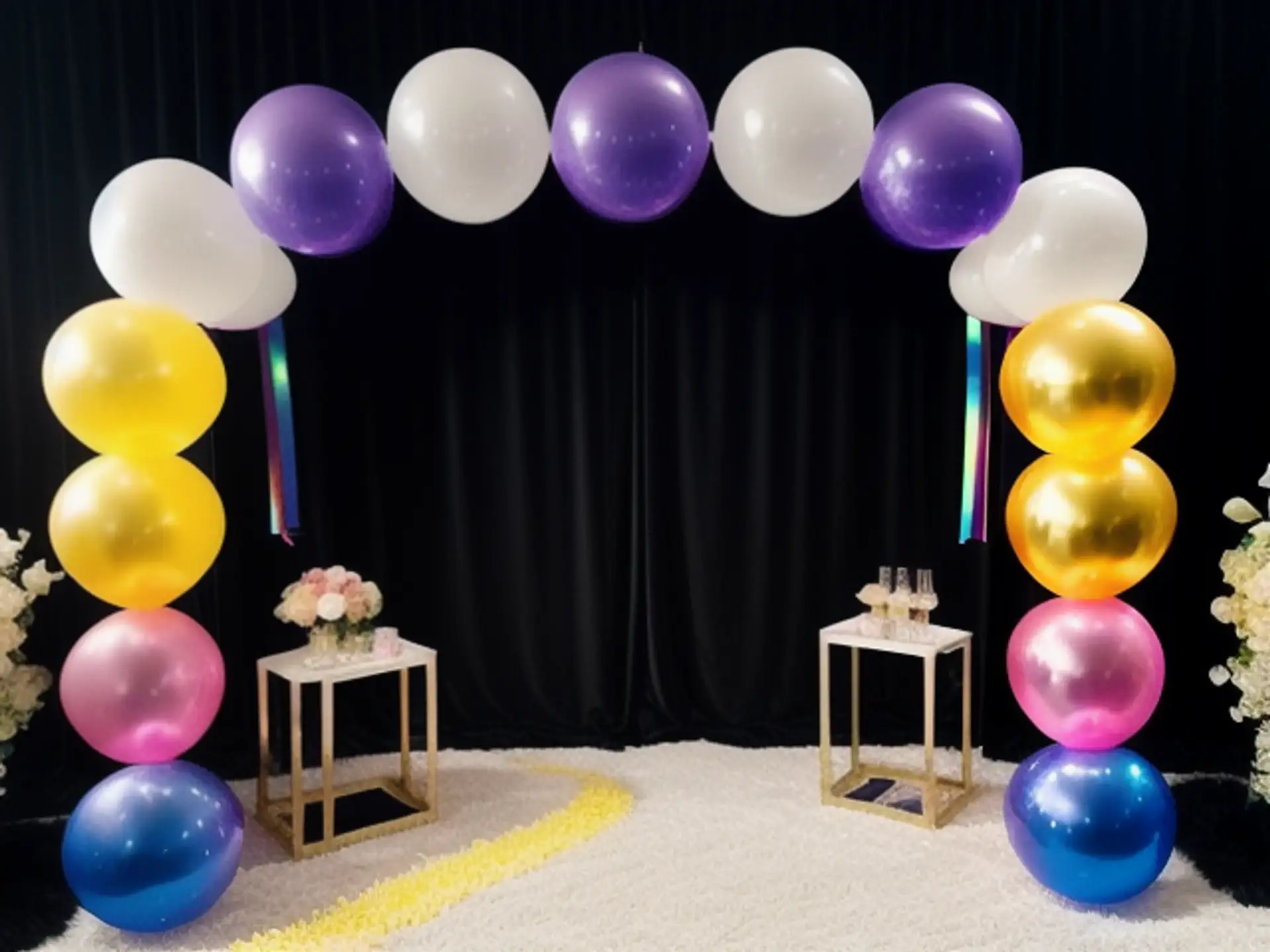 Stijlvolle ballonnenboog met gouden accenten voor feestelijke