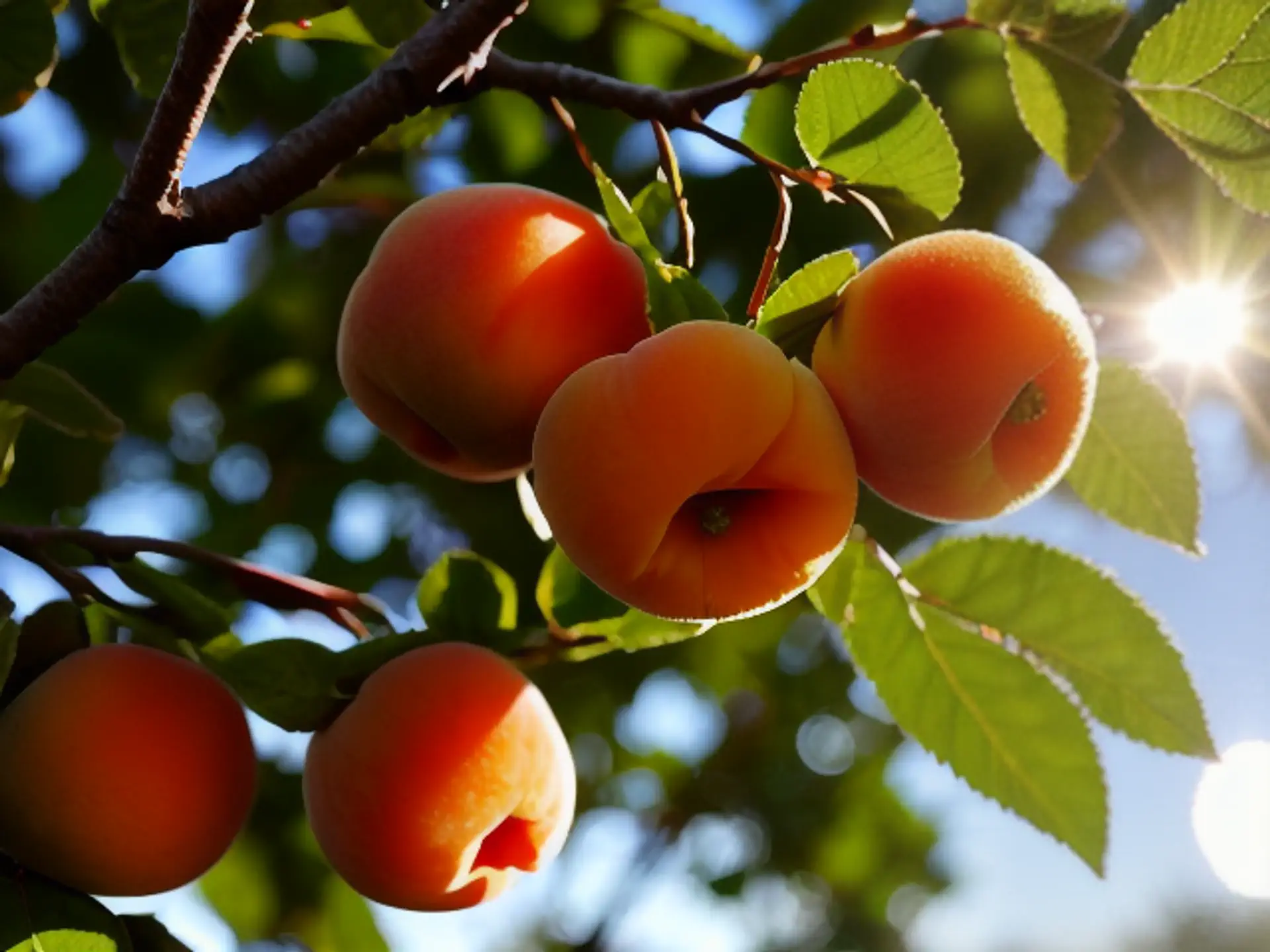 Rijpe rode appels aan boom met zonlicht door bladeren in boomgaard