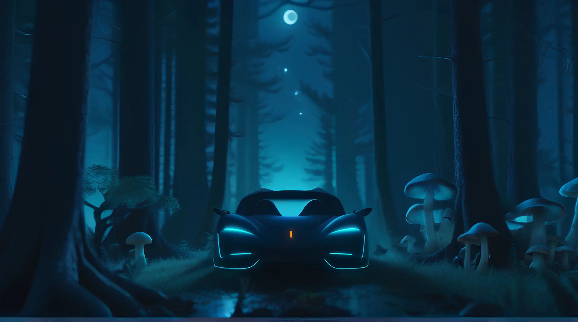 Futuristische Hypercar in Betoverd Nachtbos 4K Wallpaper