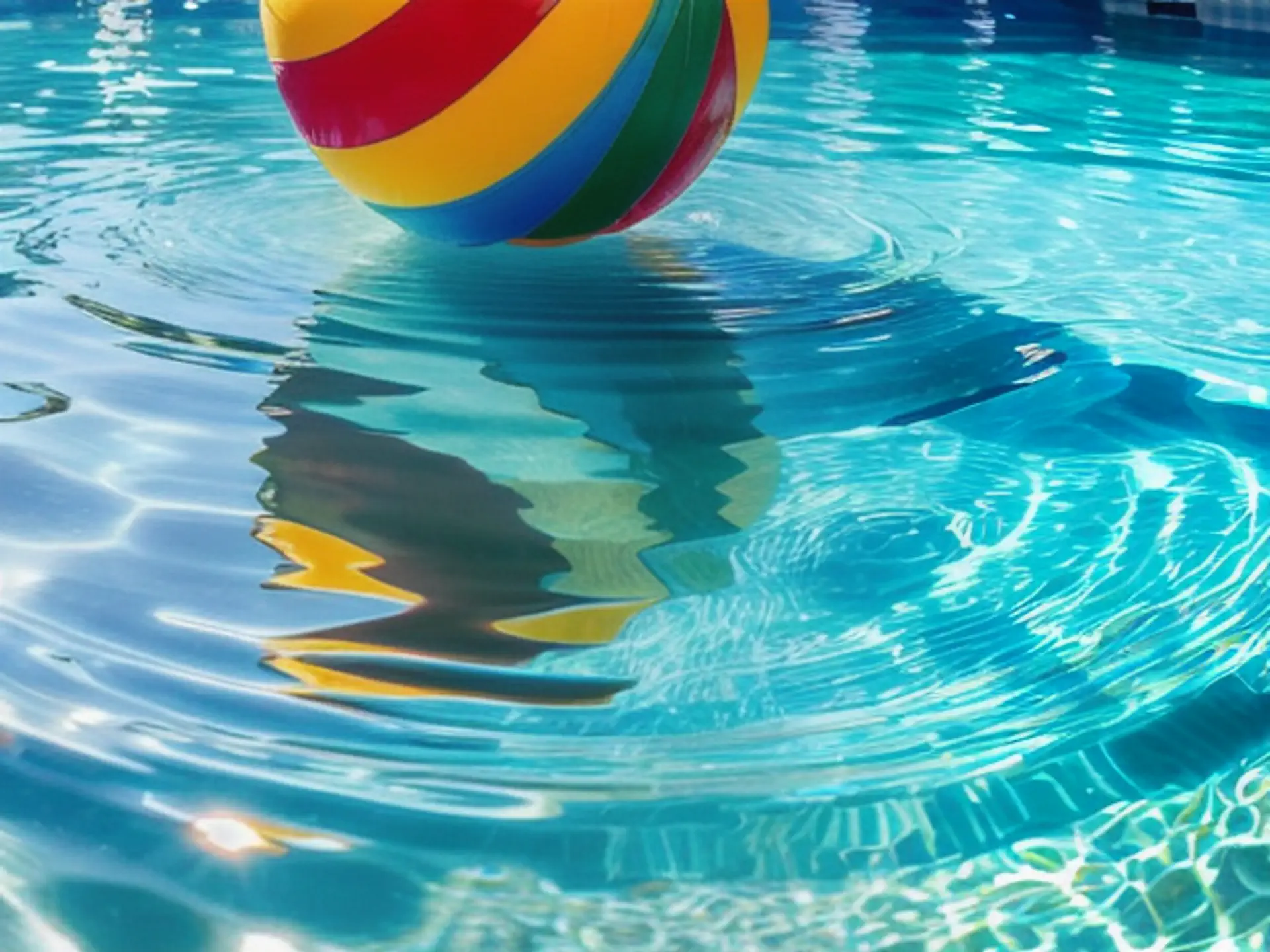 Kleurrijke strandbal drijvend in sprankelend zwembadwater op zomerdag