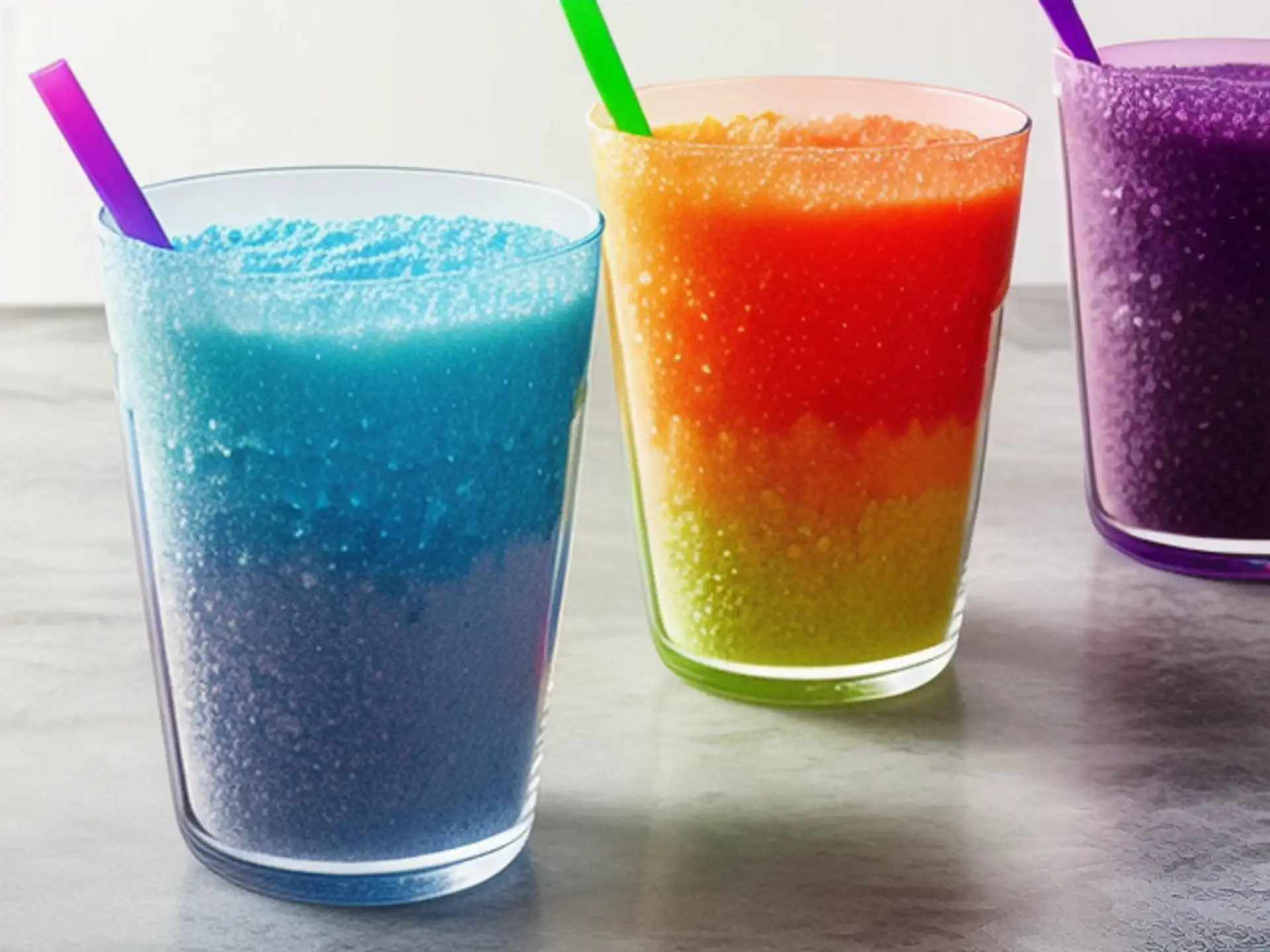 Kleurrijke zomerse smoothies met regenboog effect en rietjes