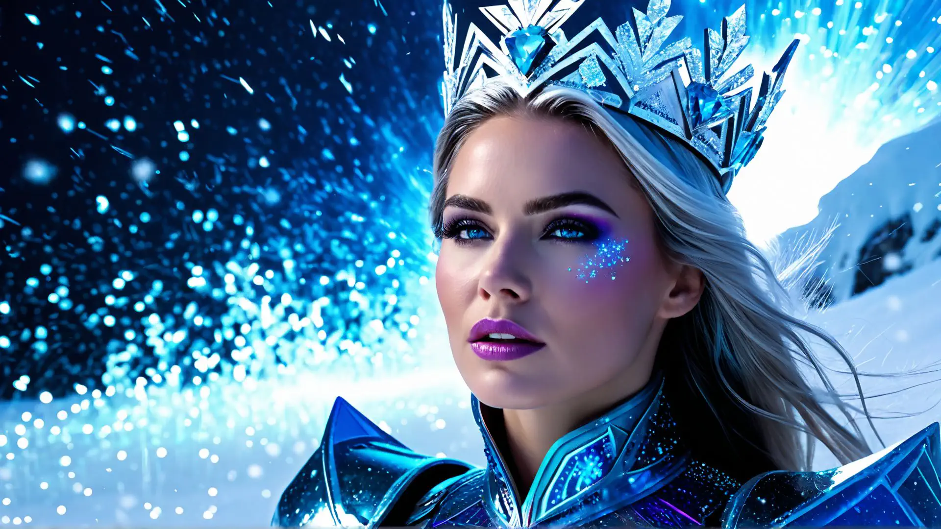 Magische winterfantasie met ijskristallen kroon en blauwe glitters