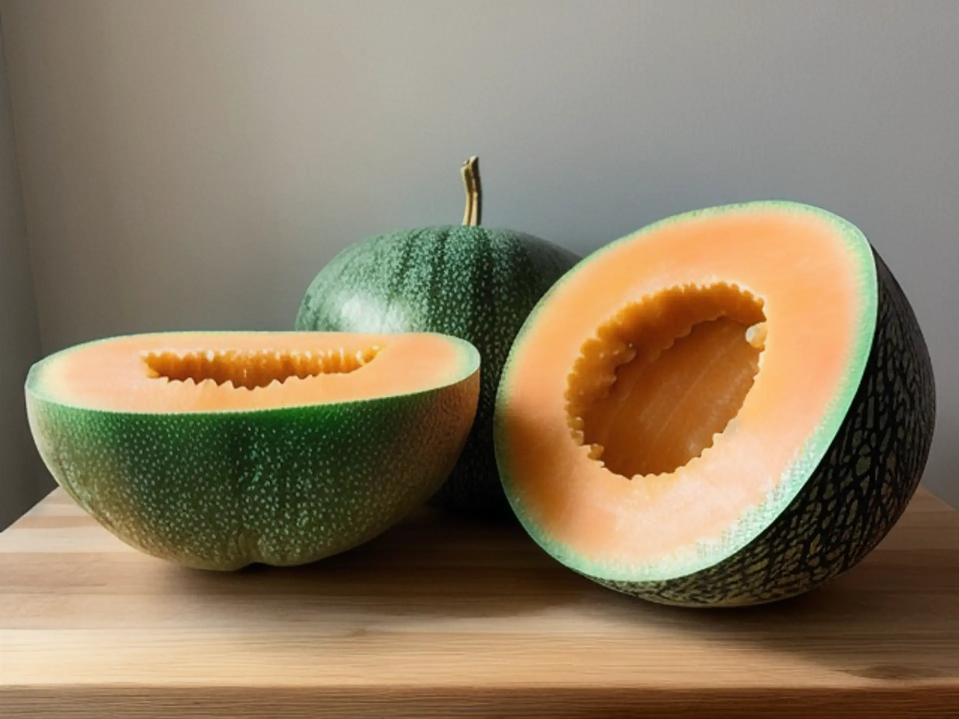 Verse Cantaloupe Meloen Doorgesneden op Houten Aanrecht