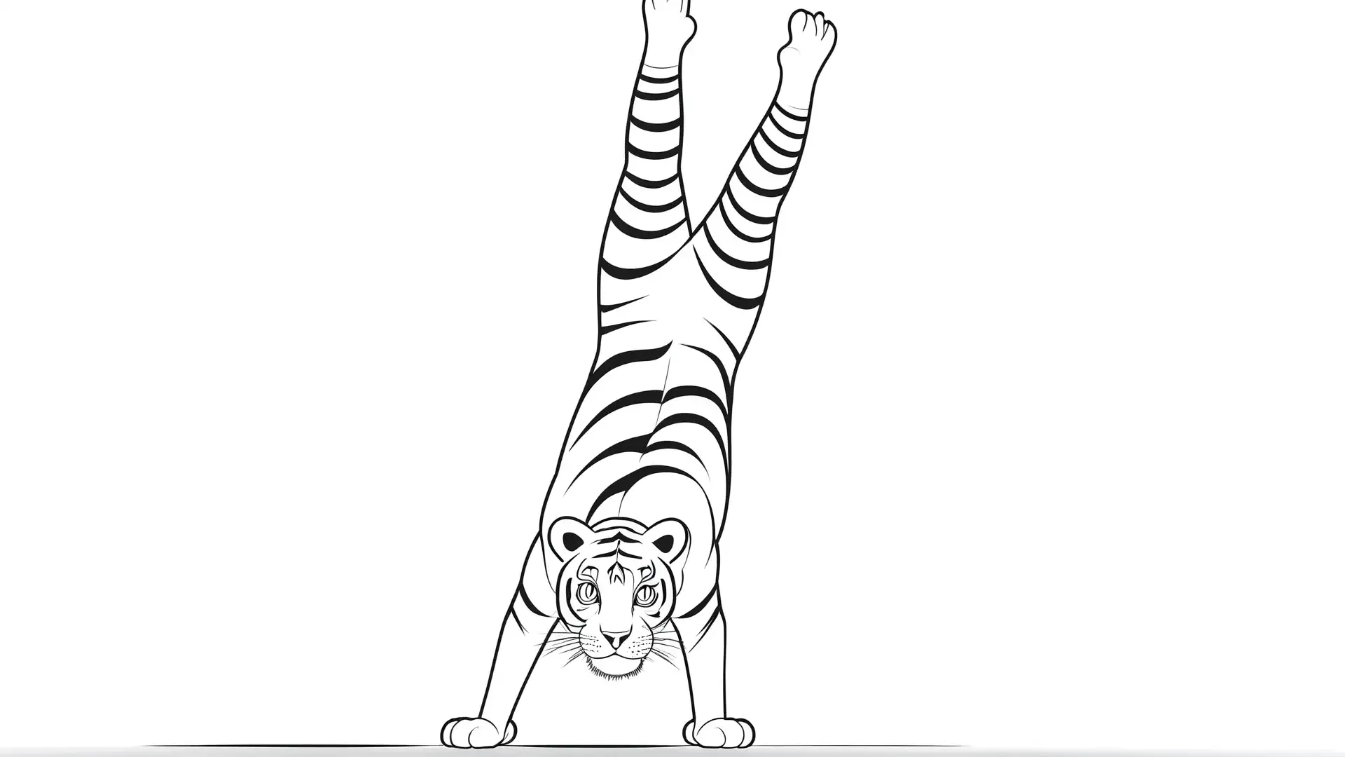 Tijger doet Handstand Kleurplaat