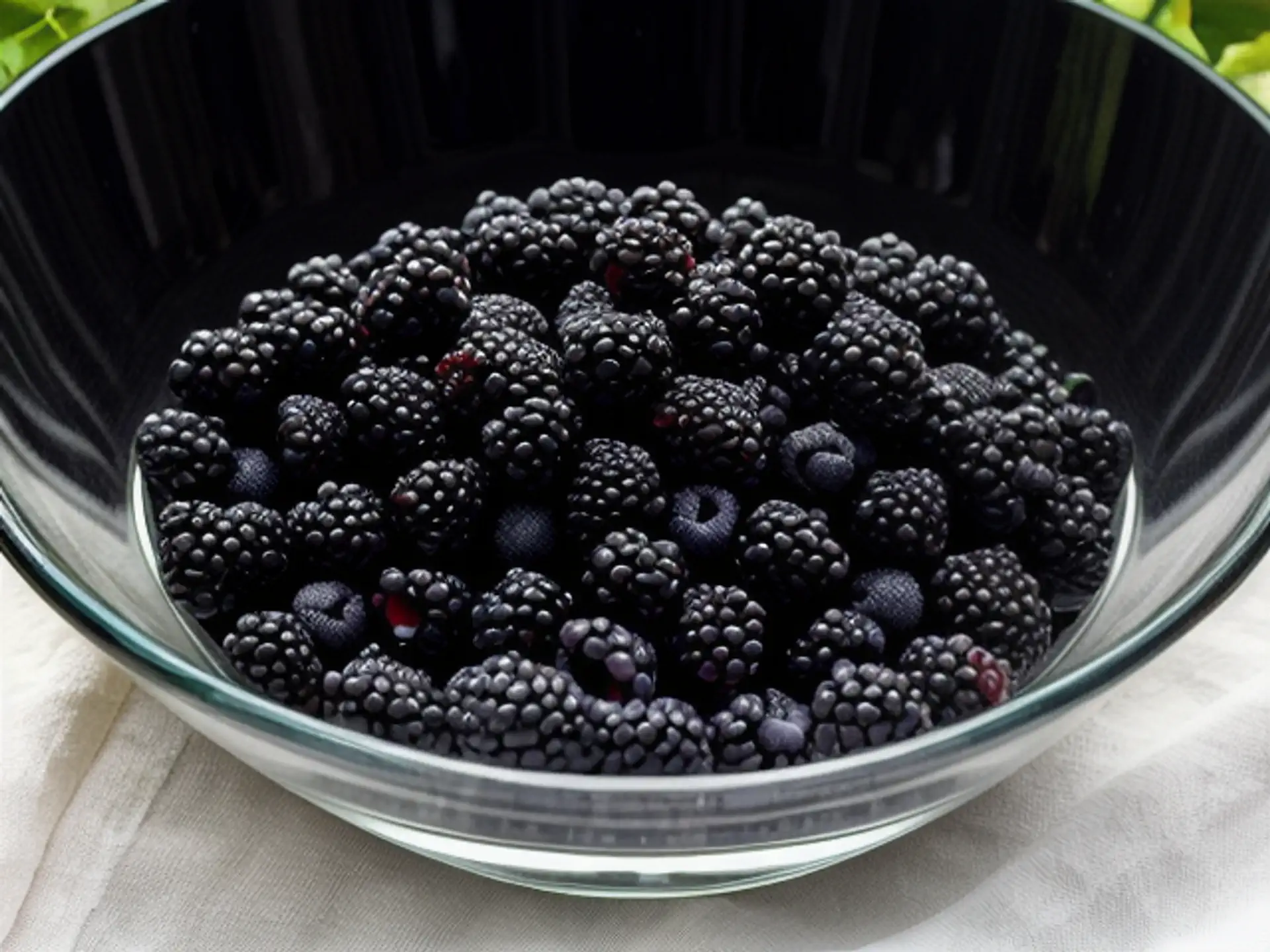 Verse bramen en bosbessen in glazen schaal - biologisch zomerfruit