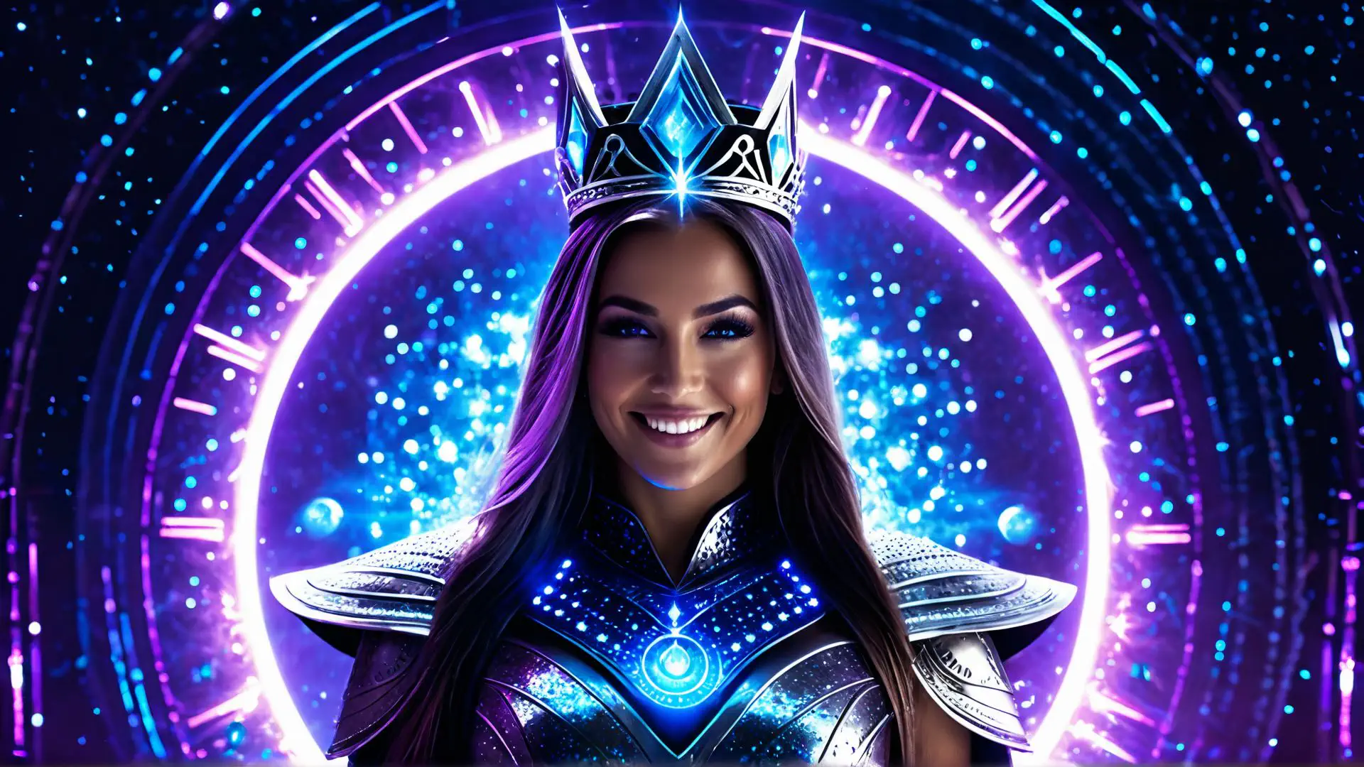 Magische fantasy portretfoto met neonkleuren en kosmische effecten
