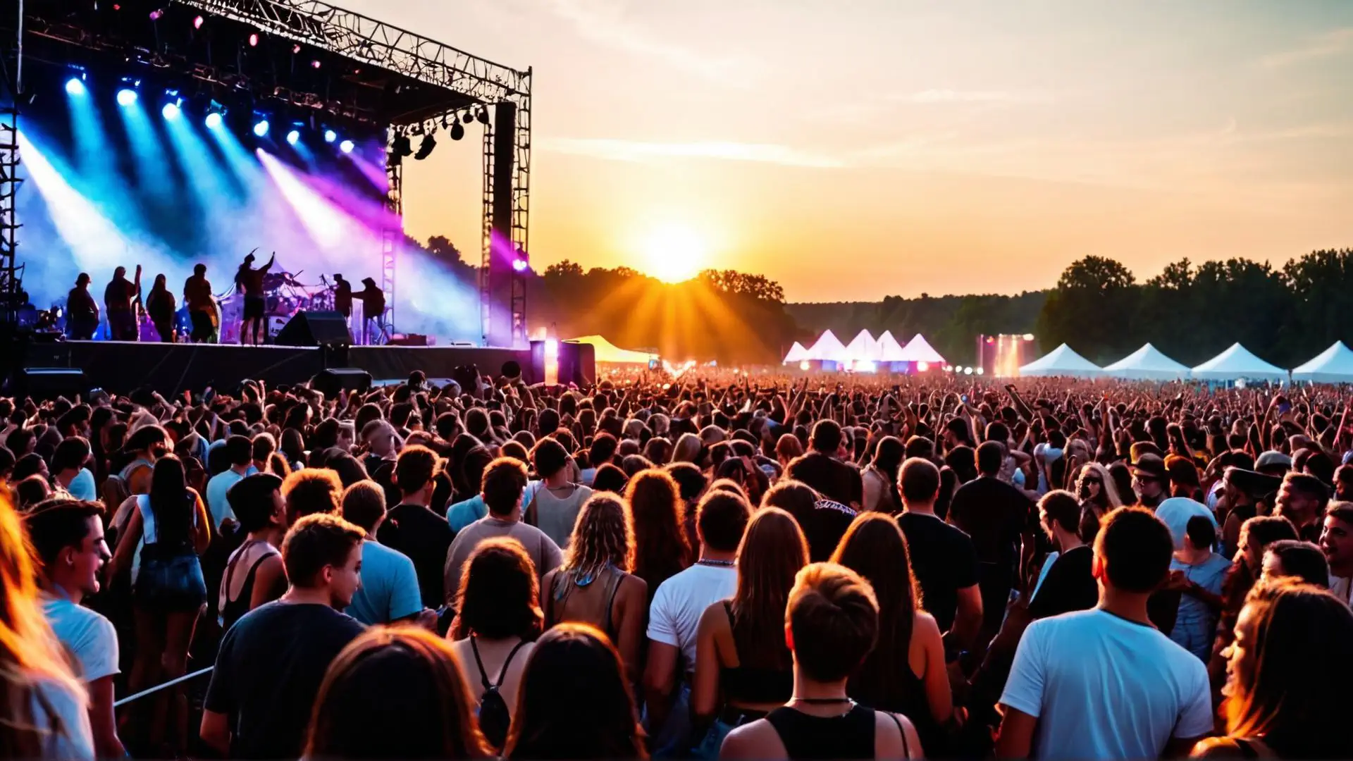 Zomerfestival tijdens zonsondergang met spectaculaire