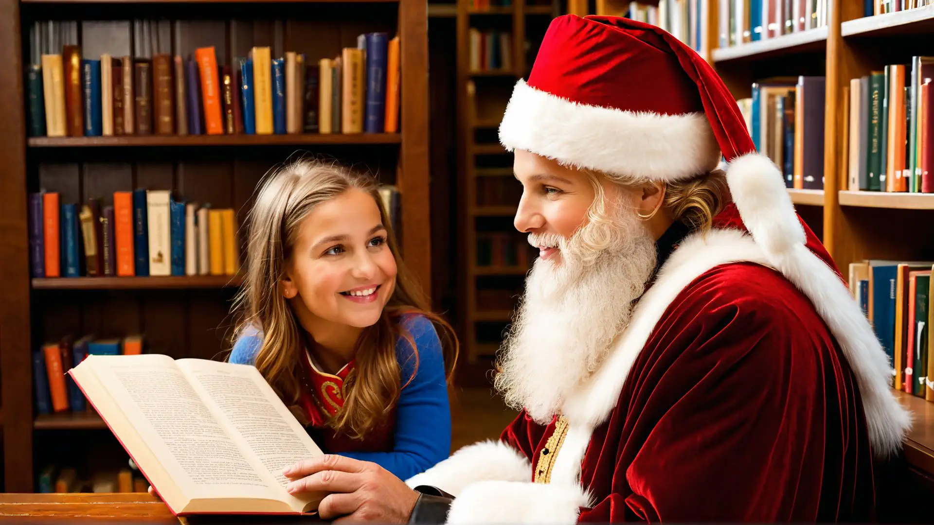 Magisch kerstmoment in bibliotheek met voorlezende kerstman