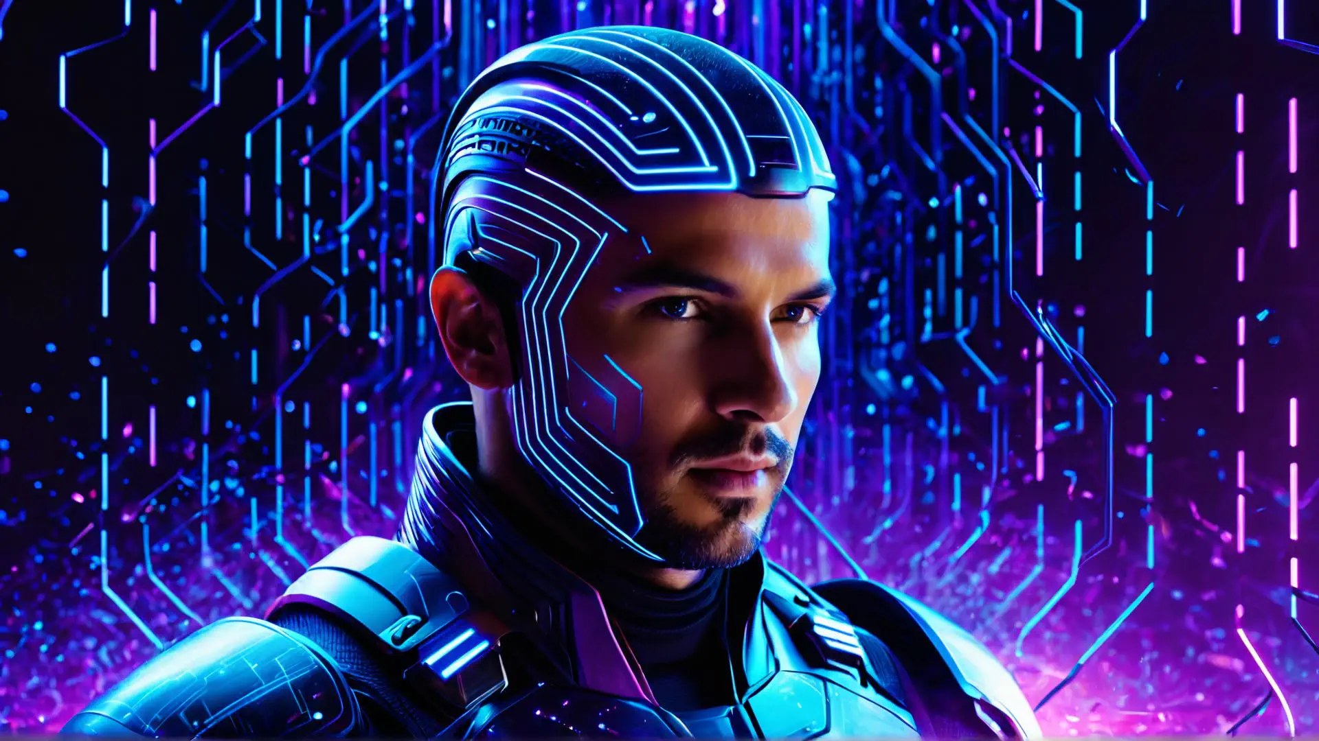 Futuristische cyberpunk portret met neon technologie effecten