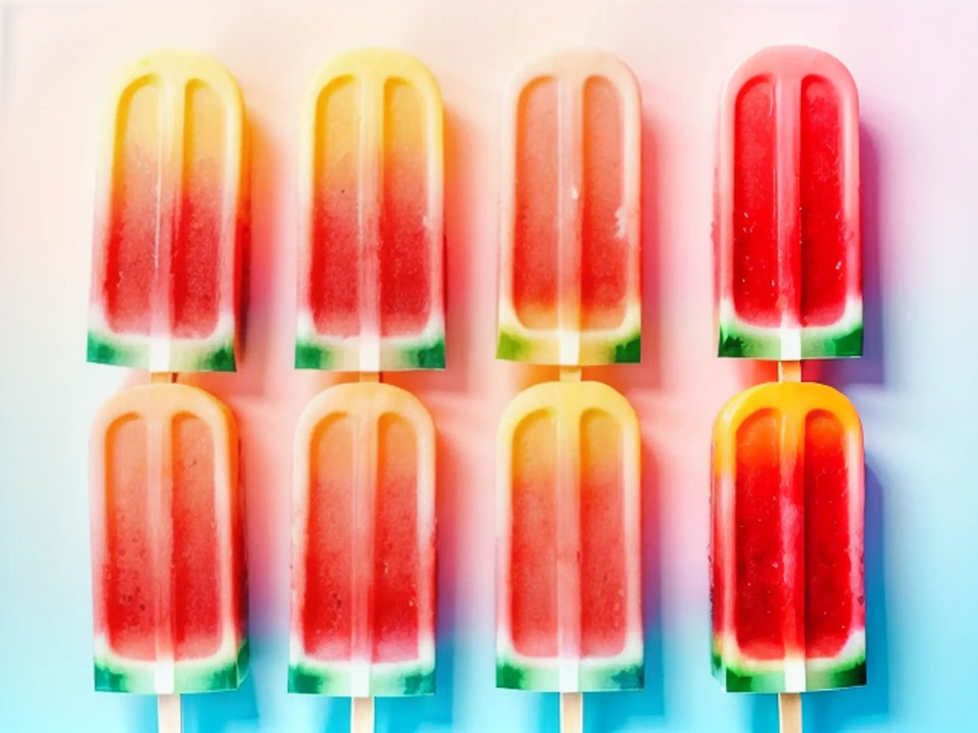 Kleurrijke watermeloen ijsjes op een rij voor een verfrissende zomer