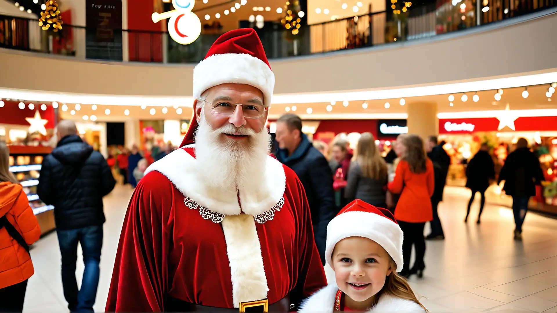 Kerstsfeer in druk winkelcentrum met feestelijke decoraties