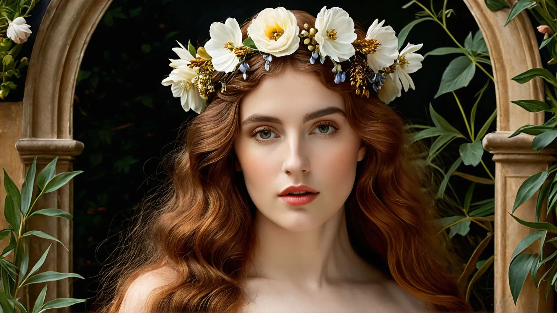 Romantische bloemenkrans met witte bloemen en natuurlijke styling