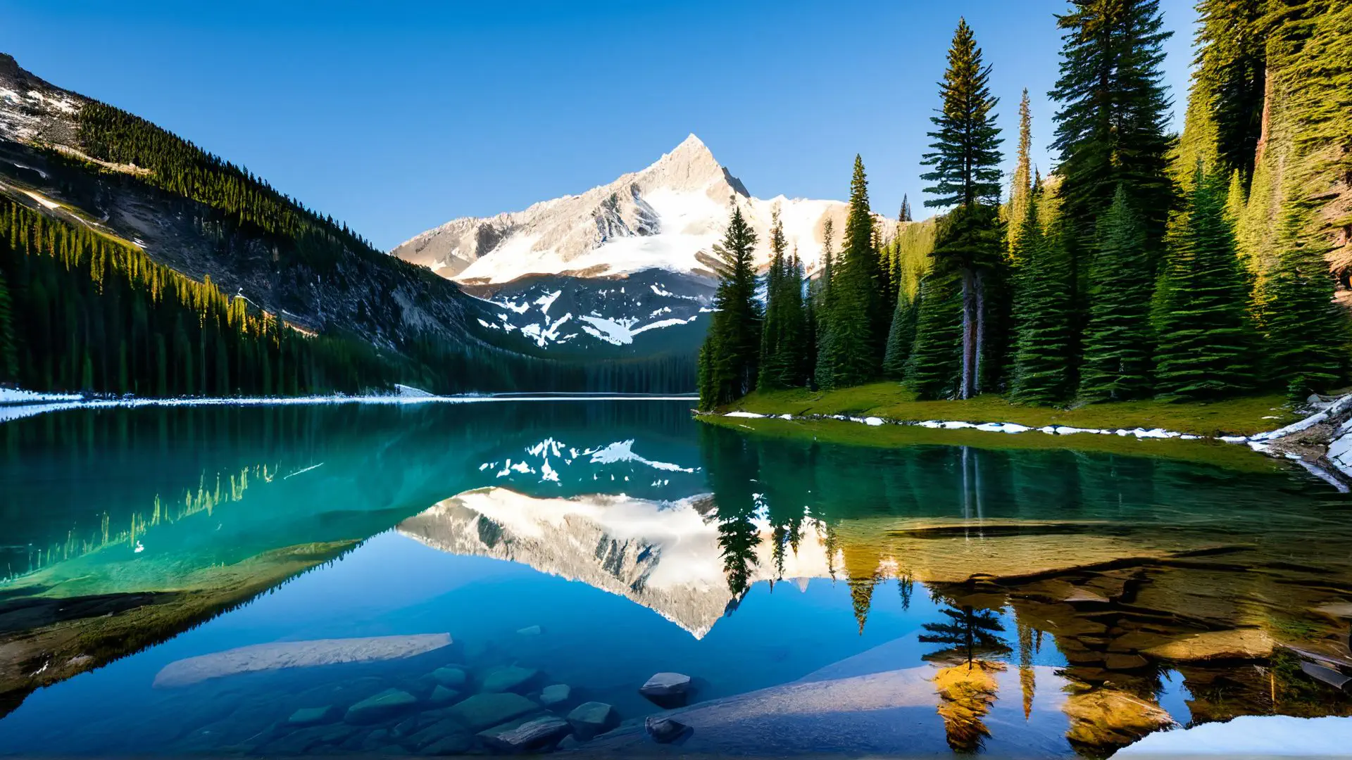Betoverend bergmeer met spiegelend berglandschap in turquoise water