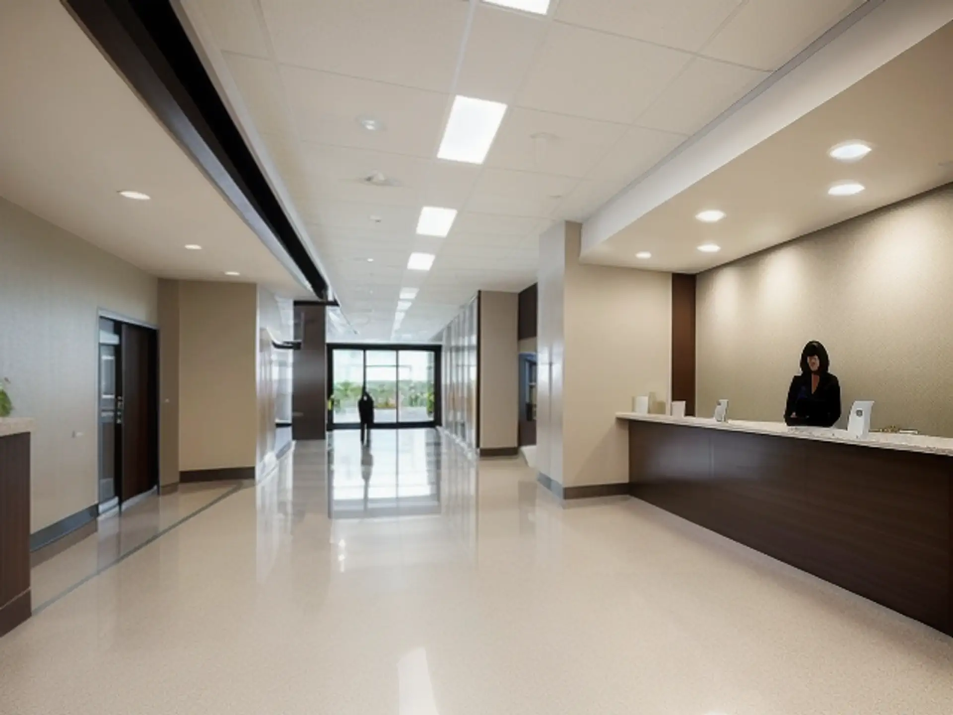 Moderne kantoorhal met professionele receptiebalie