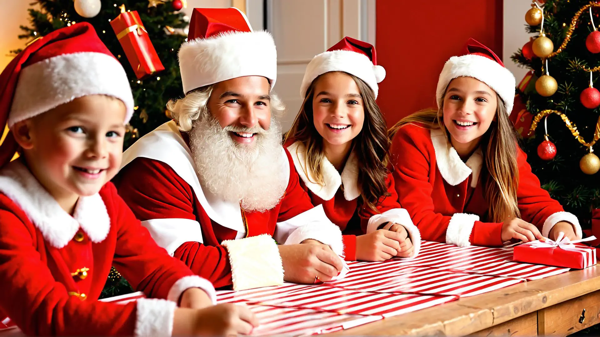 Kerstworkshop cadeaus inpakken met kerstsfeer en versierde boom