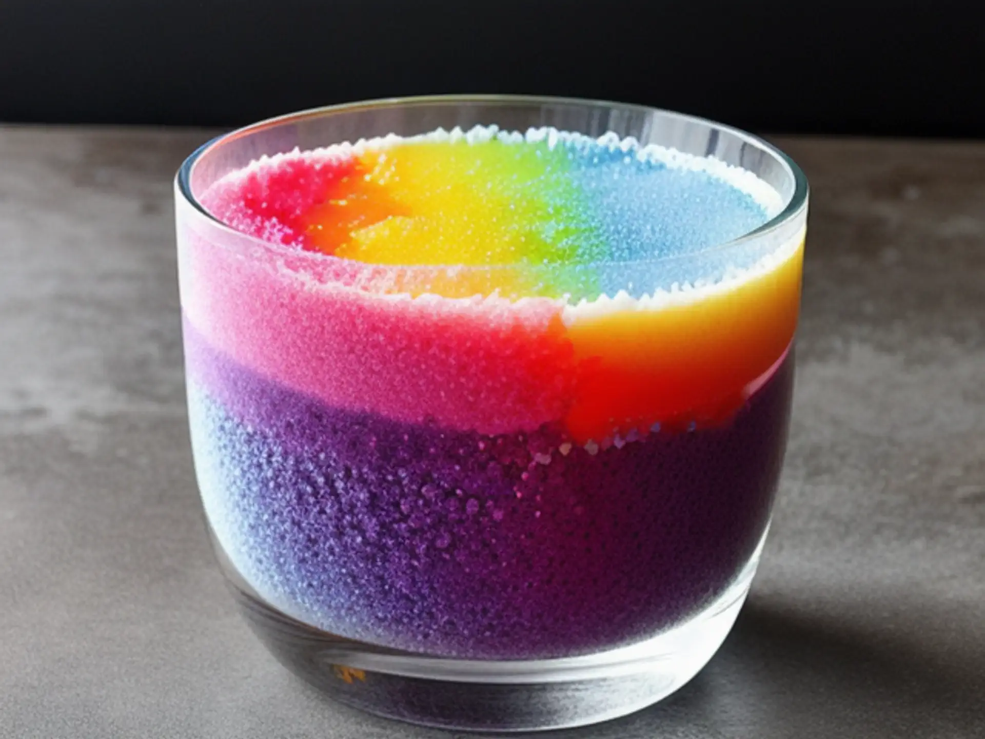 Kleurrijke regenboog cocktail met gelaagd effect in luxe tumblerglas