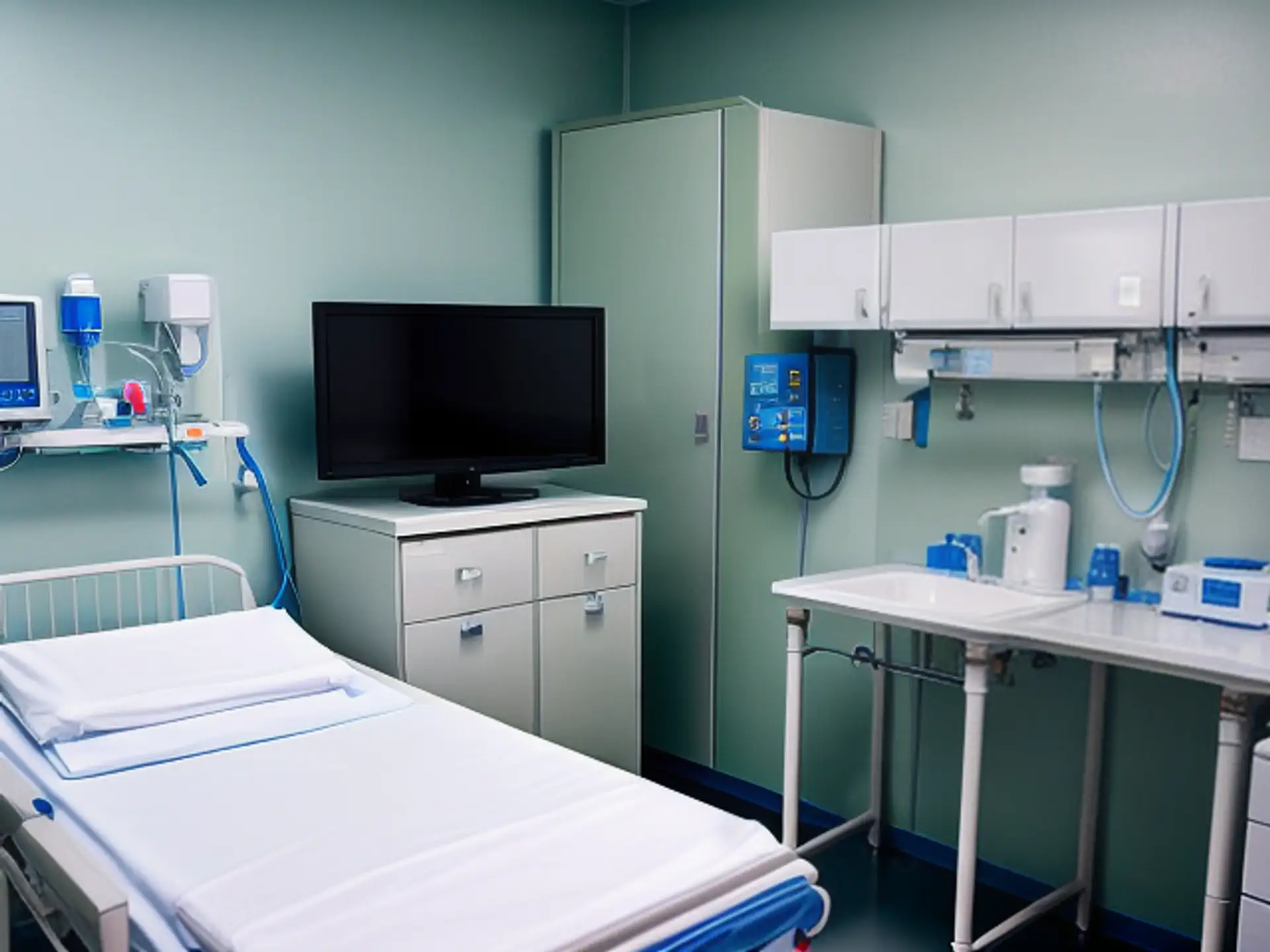 Moderne ziekenhuiskamer met medische apparatuur en televisie