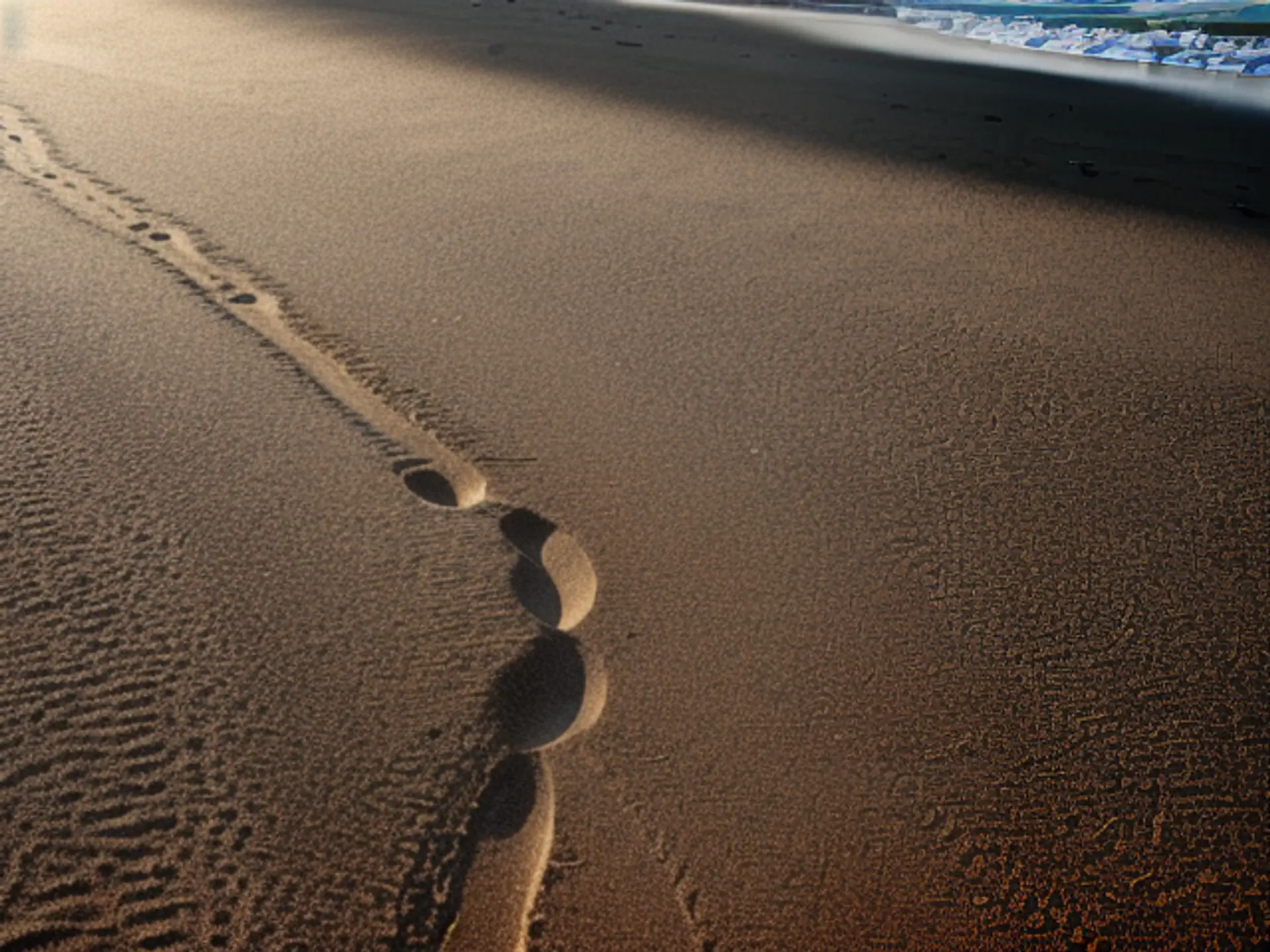 Voetstappen in het zand tijdens zonsondergang aan Nederlandse kust