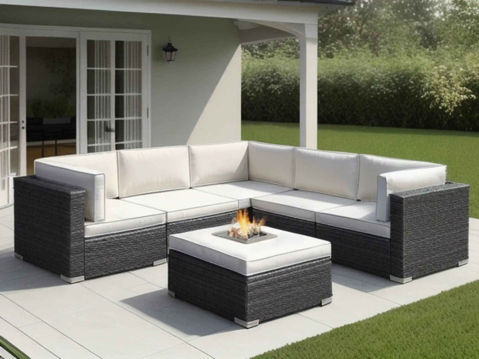 Luxe loungeset met vuurtafel voor sfeervolle tuin en terras inrichting