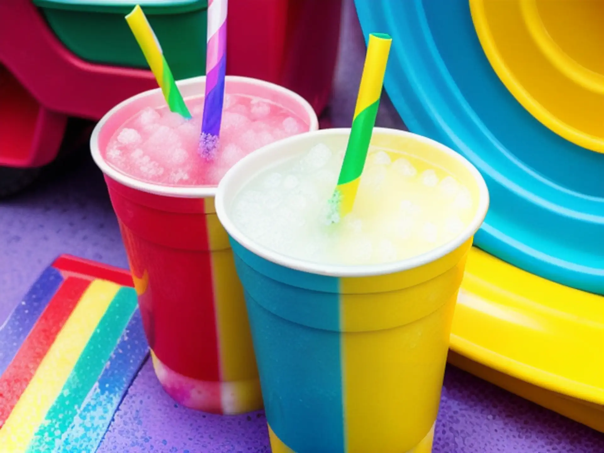 Kleurrijke zomerdrankjes in vrolijke bekers met rietjes