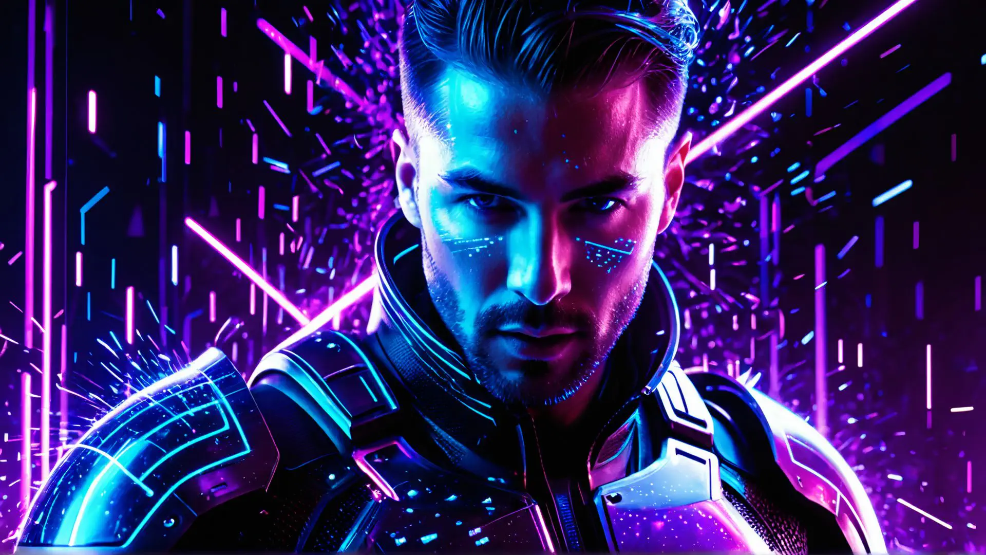 Futuristische cyberpunk portret met neon verlichting en digitale