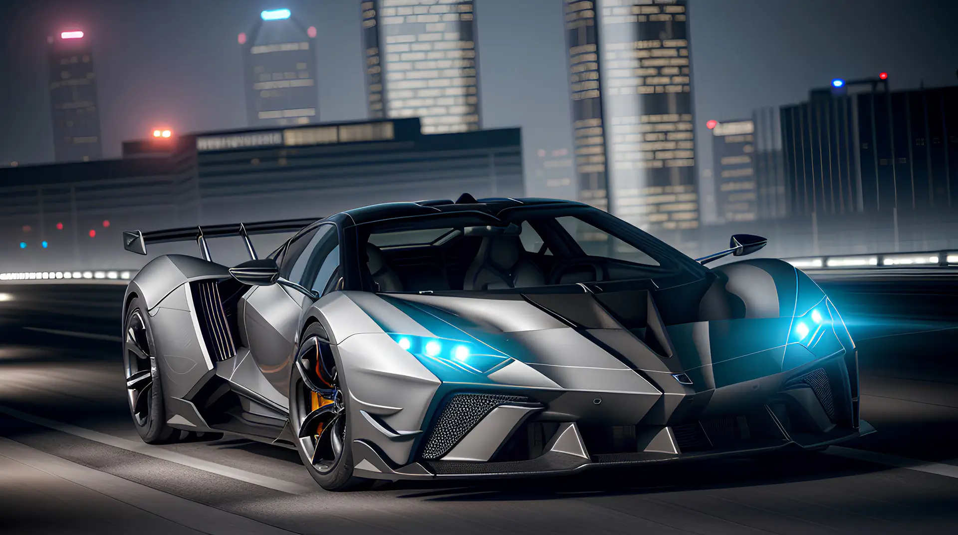 Futuristische Hypercar in Nachtelijke Stad 4K Wallpaper