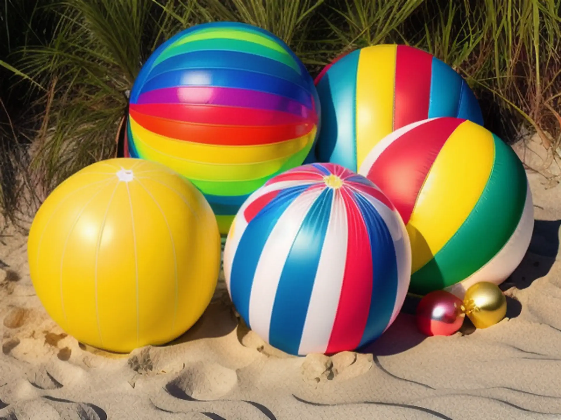 Kleurrijke strandballen op zand voor zomerse strandactiviteiten