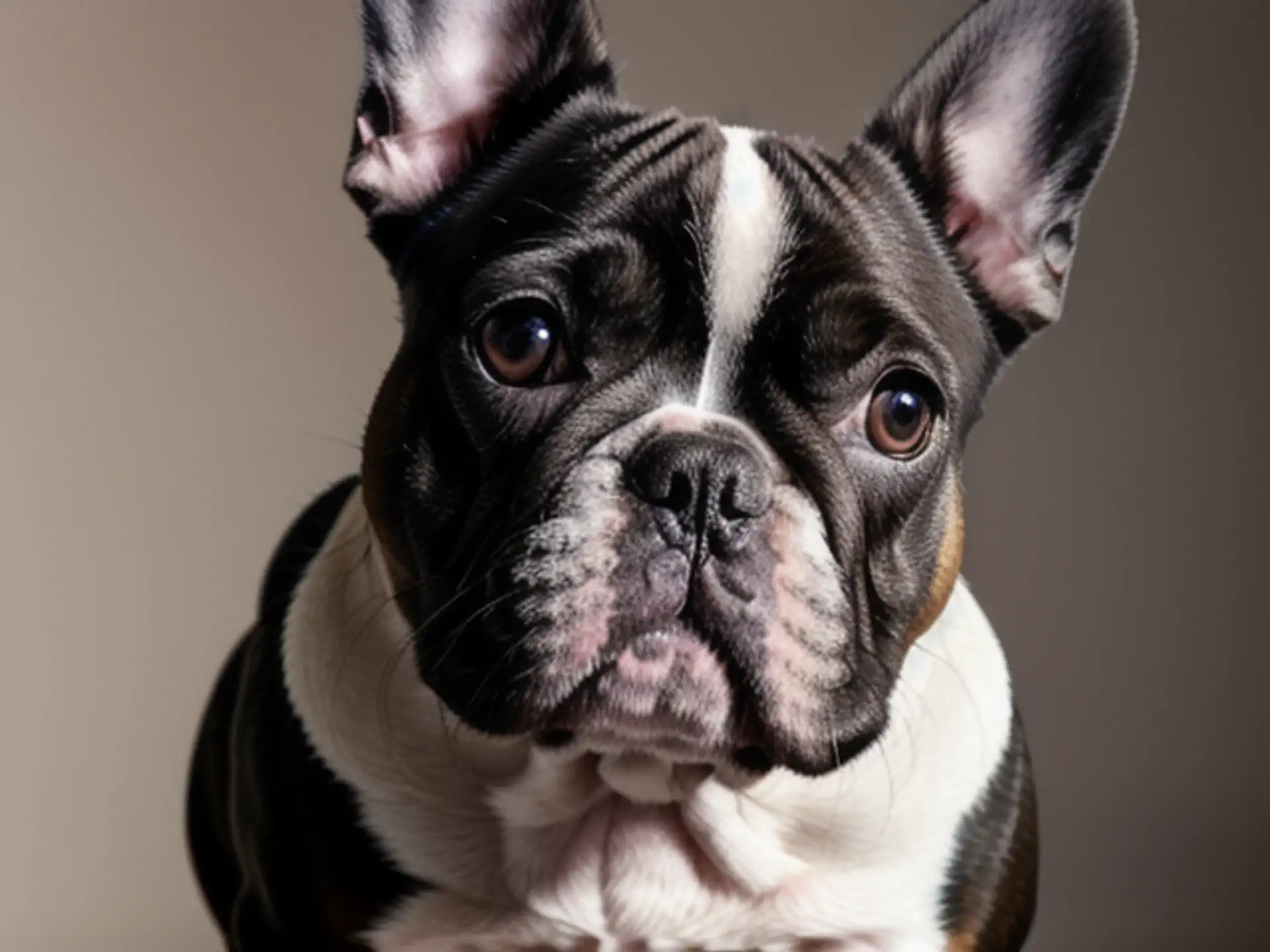 Portret Franse Bulldog met expressieve blik in studiofotografie