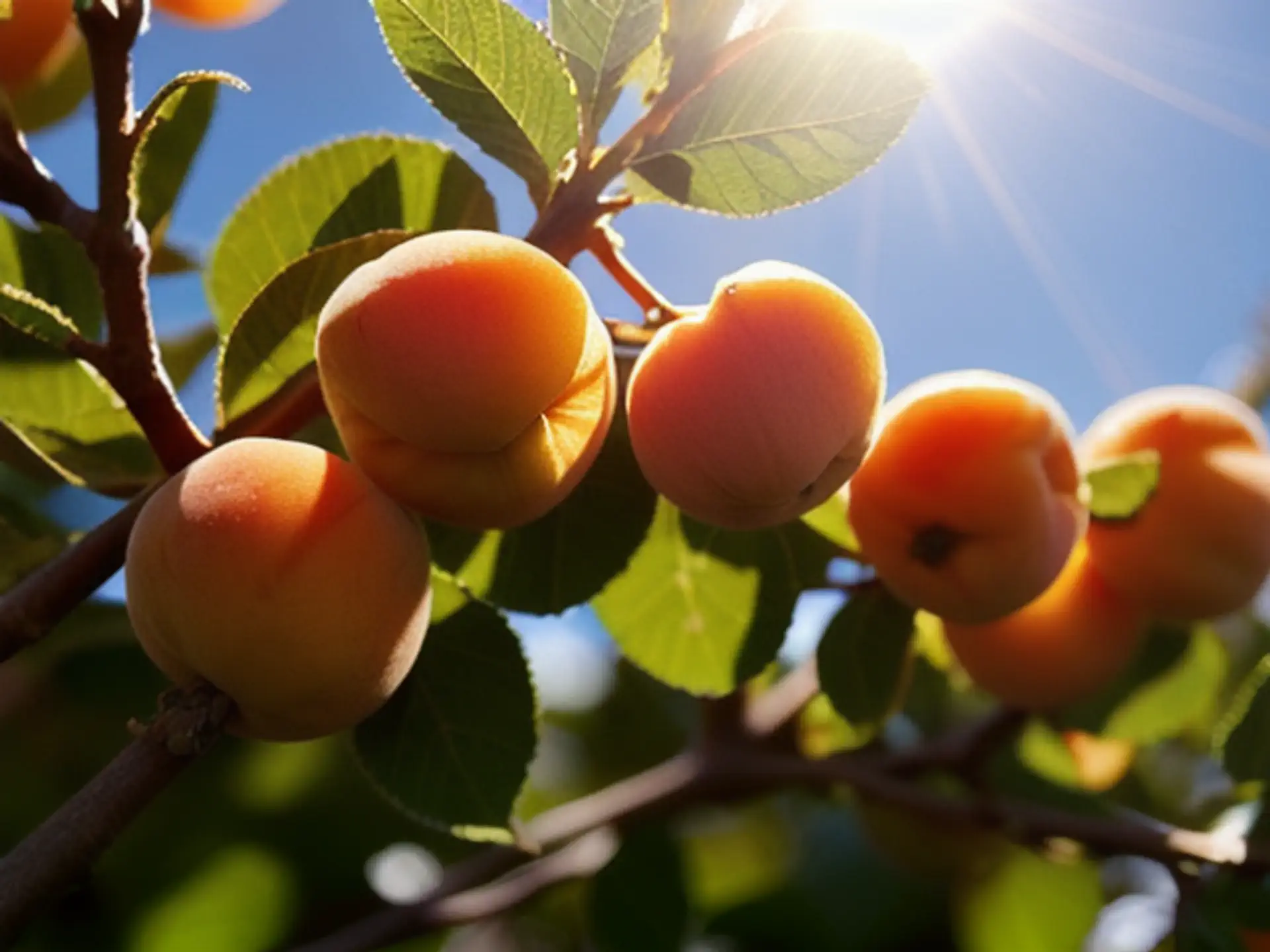 Rijpe abrikozen aan boom in zomers zonlicht tijdens fruitseizoen