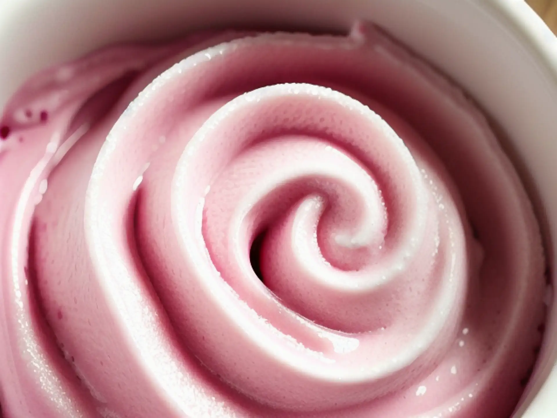 Romige roze slagroom swirl in close-up voor culinaire fotografie